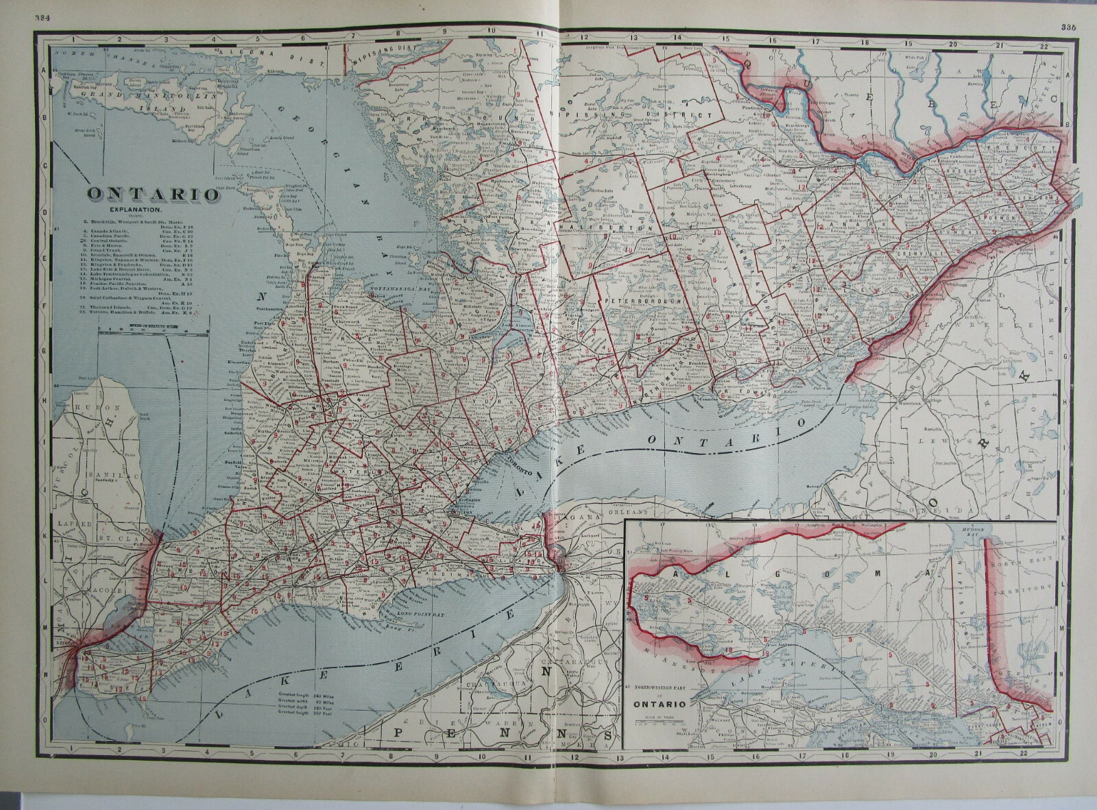 CANADA 1895 ONTARIO RAILROAD Map Cram ~ AS IS ~ PONTIAC PACIFIC JCT RR