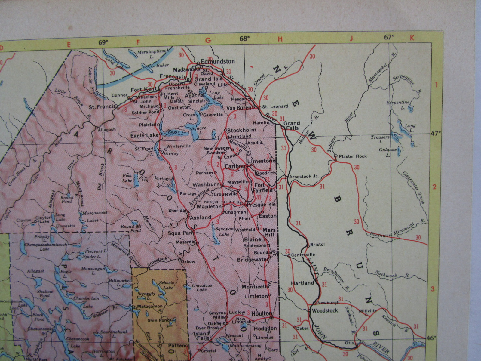LA ME 1956 LOUISIANA RAILROAD Map. NATCHEZ URANIA & RUSTON RR ~or~ MAINE