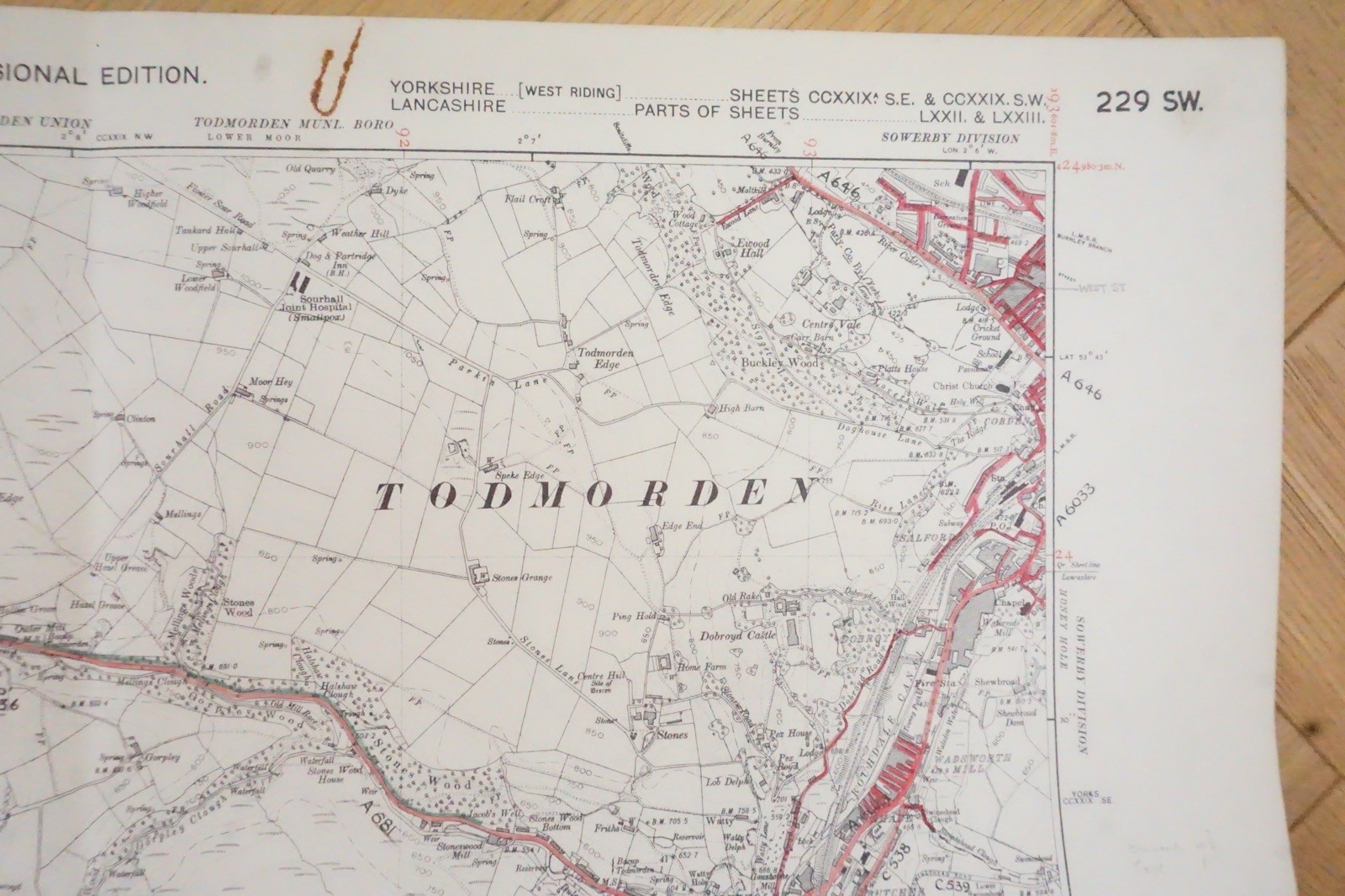 1938 Errington Eastwood Blackshaw Yorkshire LMS Railway OS Linen Map Ref 53 *