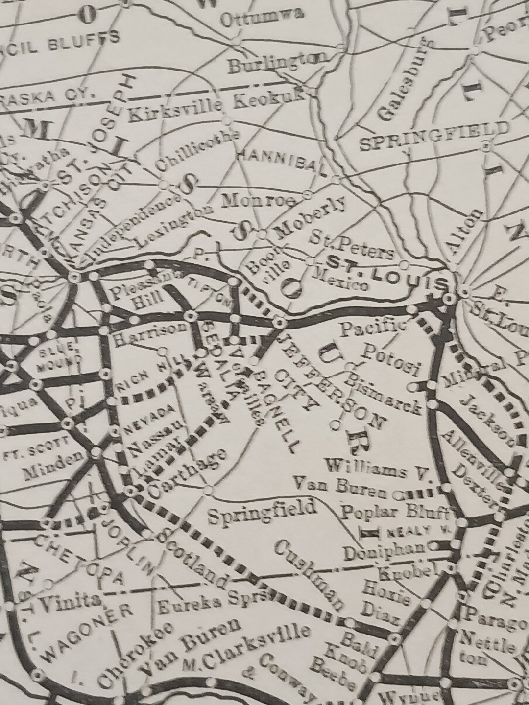 ~1895 Train Route Map MISSOURI PACIFIC RAILWAY All Lines Railroad Connections