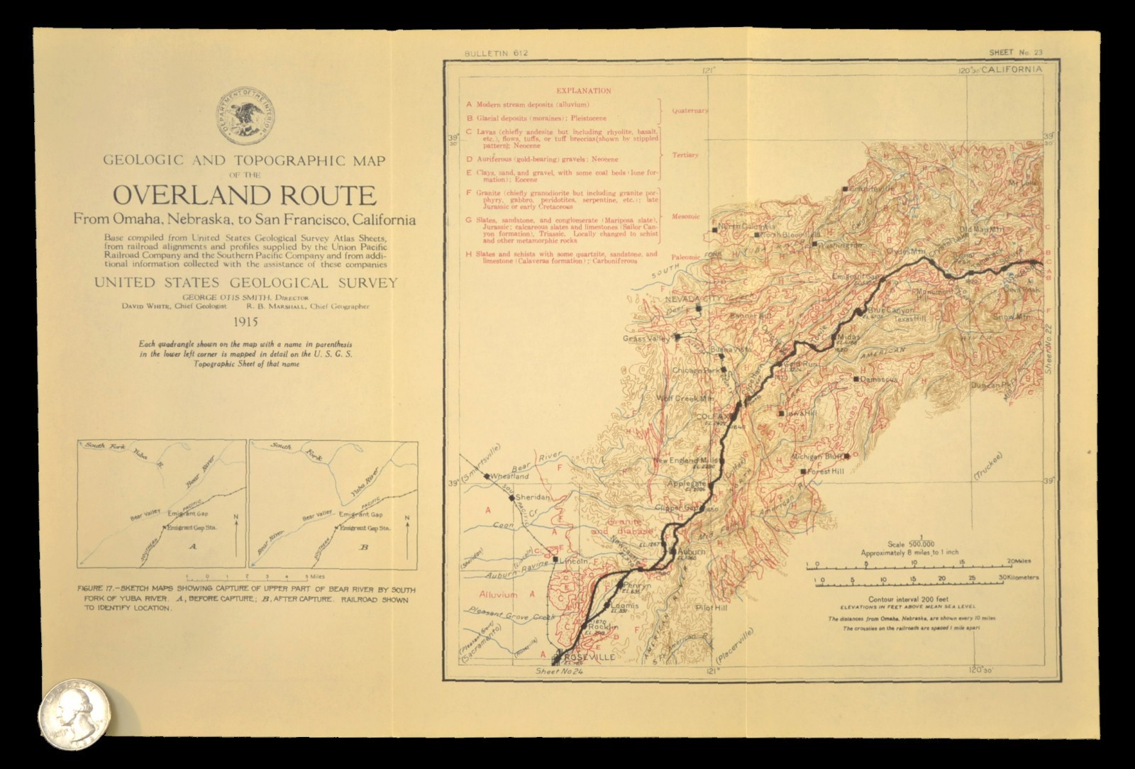 1915 Central Pacific Railroad Map Roseville California Lincoln CA Rocklin Auburn