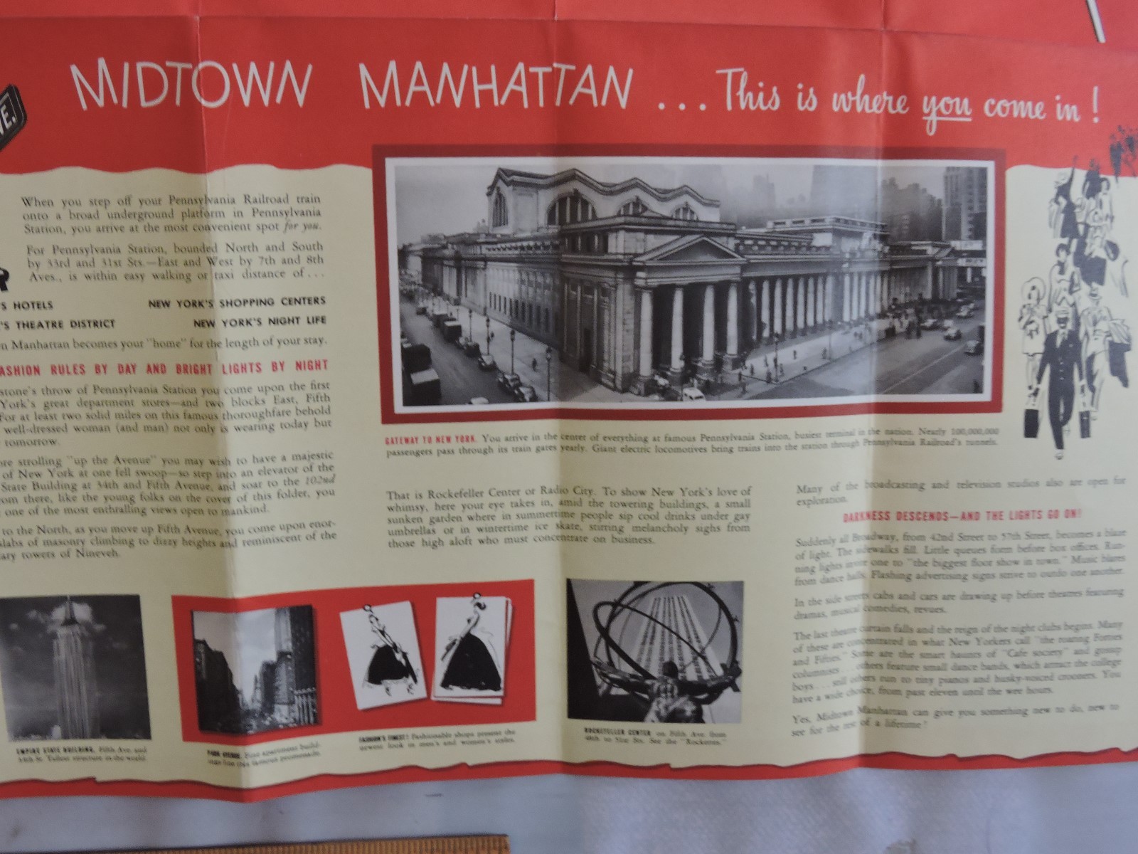 Rare 1952 New York City NYC Pennsylvania Railroad Map Brochure Subway 16×27