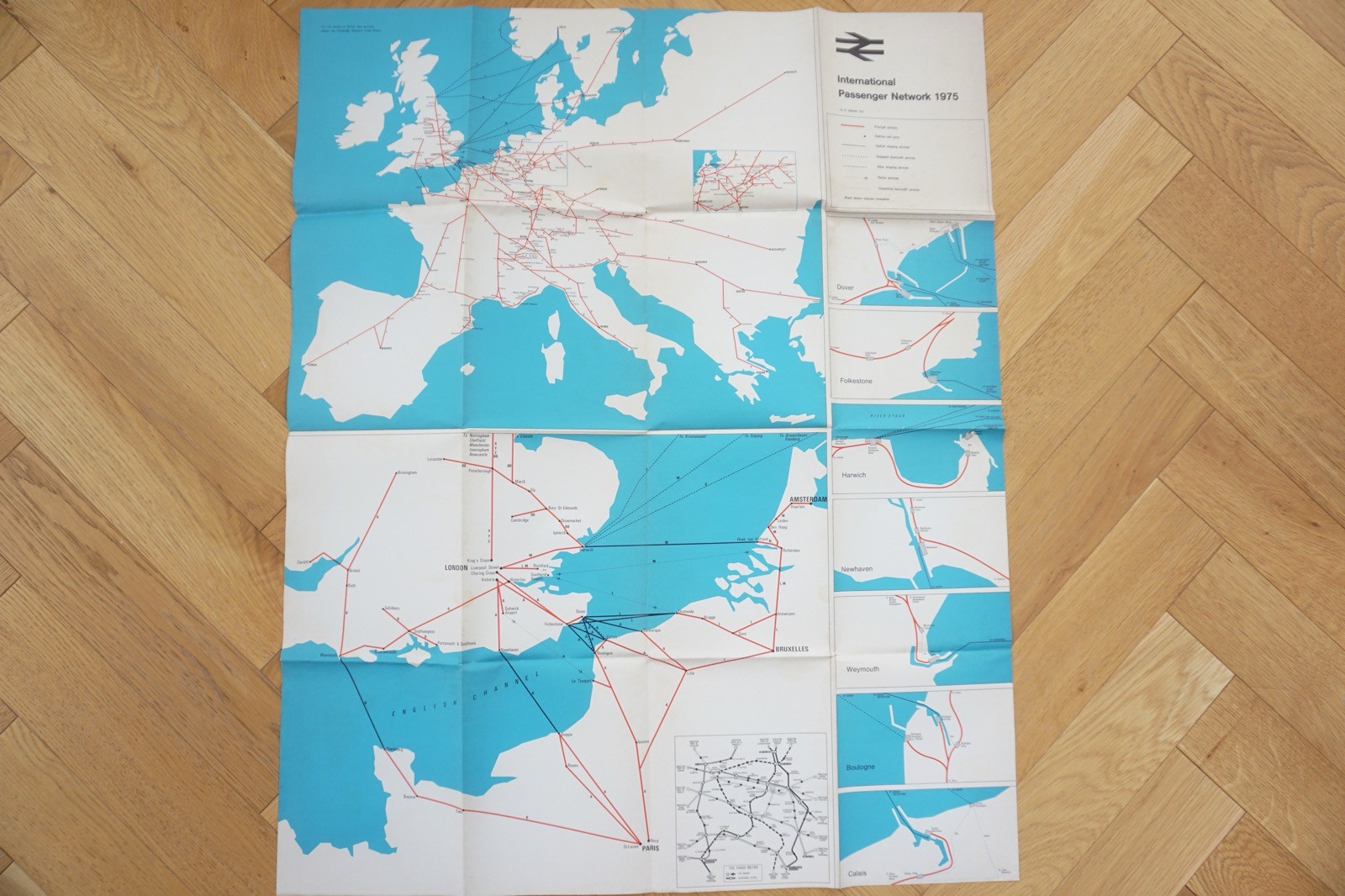 1975 British Rail International European Passenger Network Railway Map