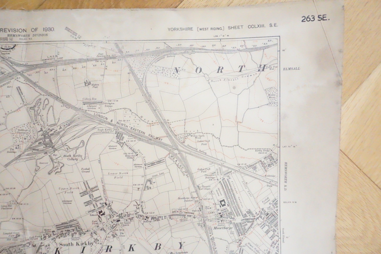 1930 South Kirkby Hemsworth Yorkshire LNER Railway OS Linen Map Ref 73 **