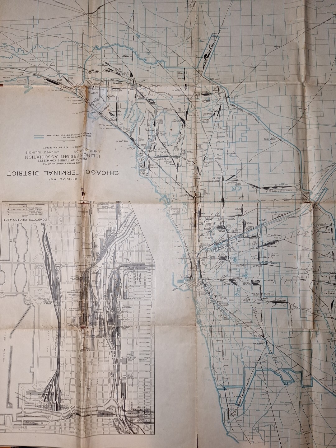 HTF 1935 Official Chicago Switching Committee Railroad Terminal District Map