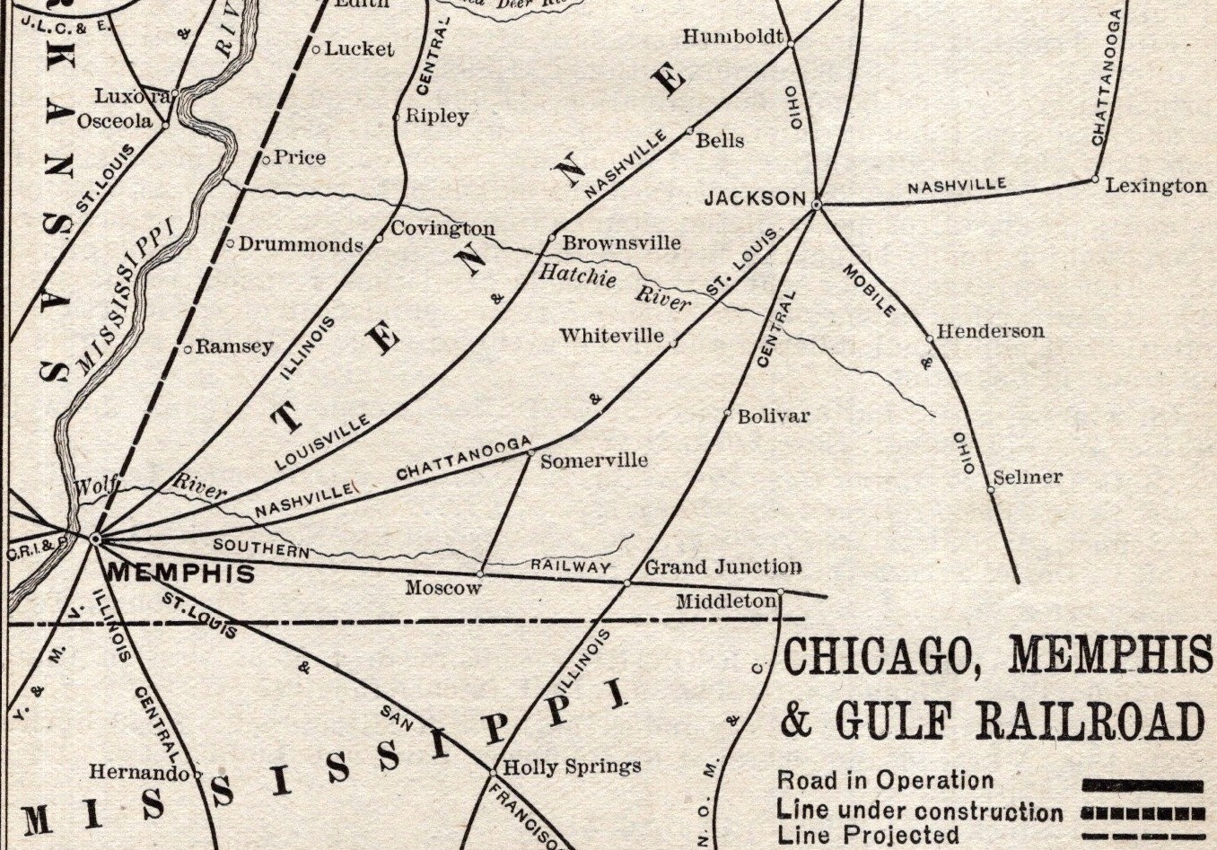 1911 Antique Chicago Memphis & Gulf Railroad Map Vintage Railway Map 2858