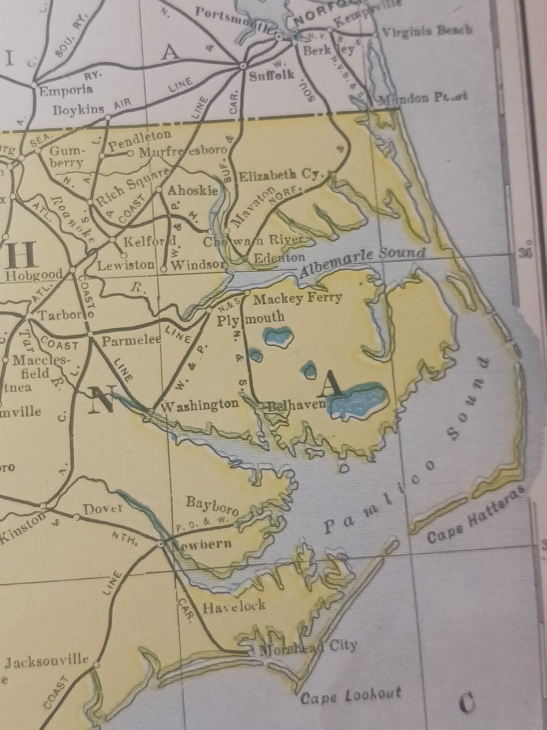 1905 Train Route Map North & South Carolina ALL old Railroad Lines Towns 11×9″