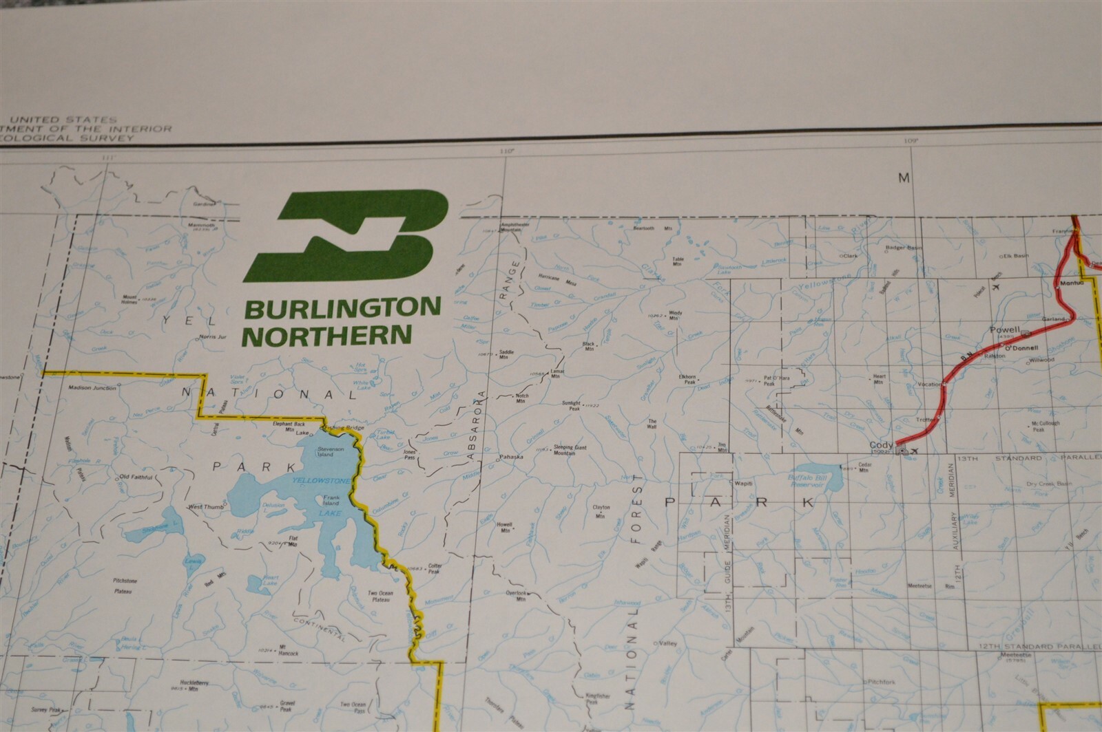 Large 1973 Burlington Northern Railroad Wyoming Map Poster NO FOLDS
