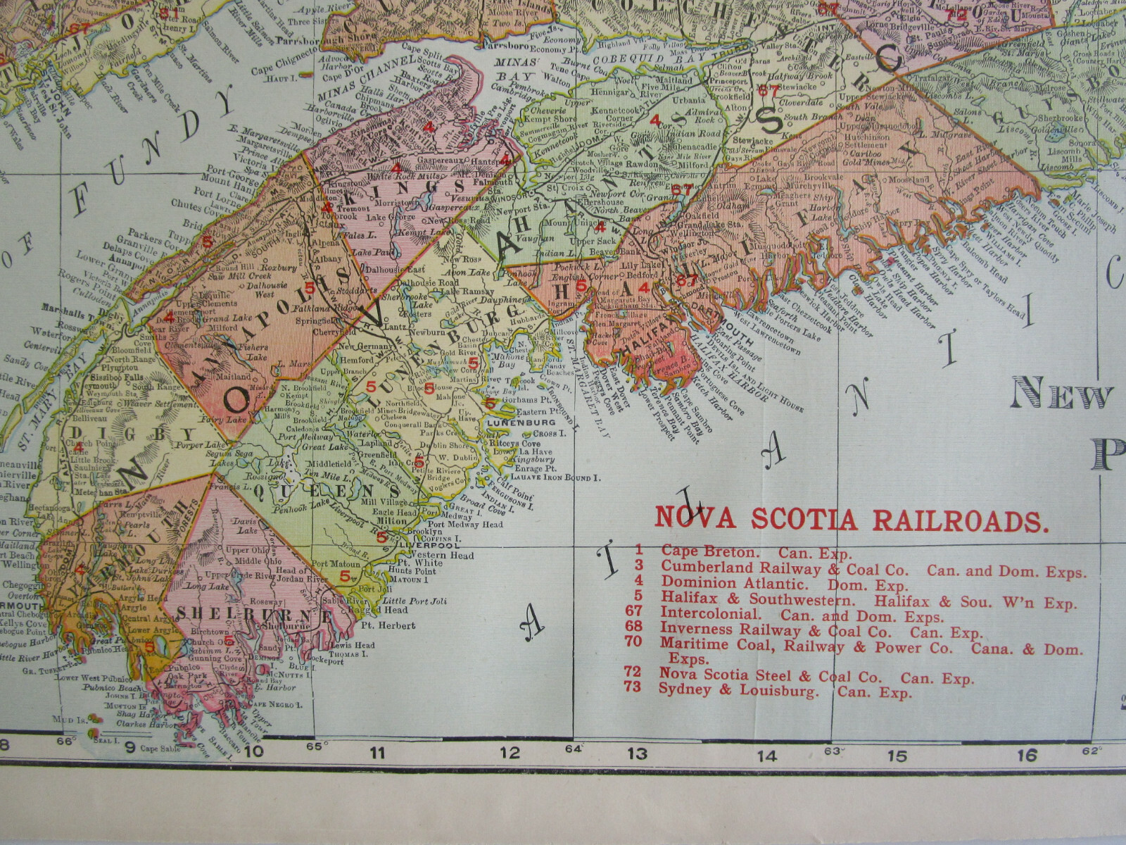 NEW BRUNSWICK NOVA SCOTIA & PRINCE EDWARD ISLAND CANADA 1911 DATED RAILROAD Map