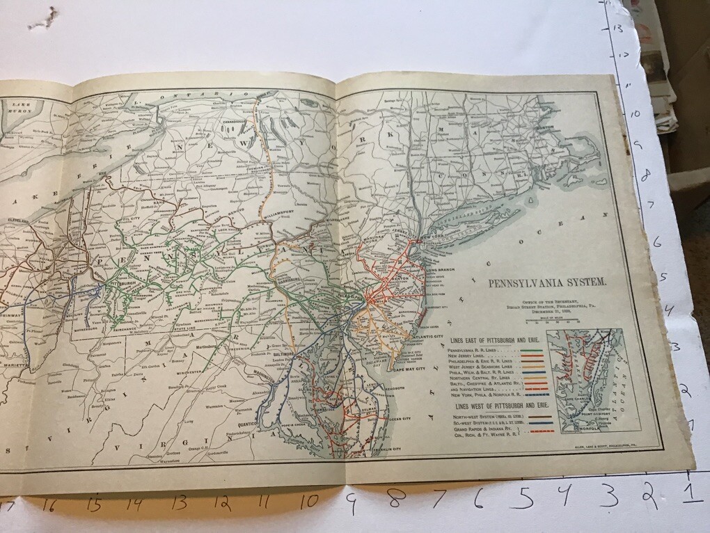 vintage railroad map: 32×11″ PENNSYLVANIA SYSTEM – 1899