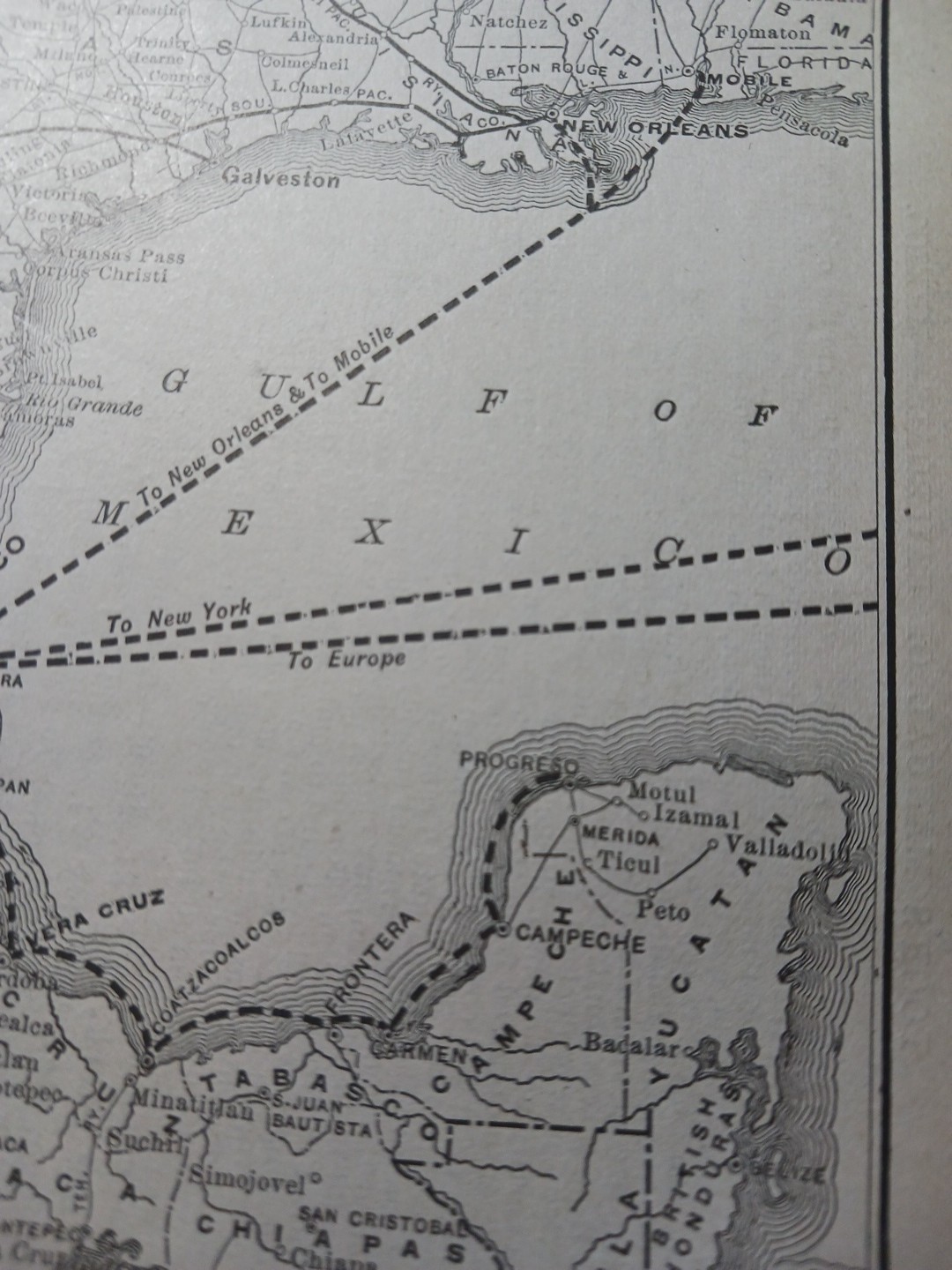 1897 Train Route Map MEXICAN CENTRAL RAILWAY Tampico Mexico Railroad Steamship