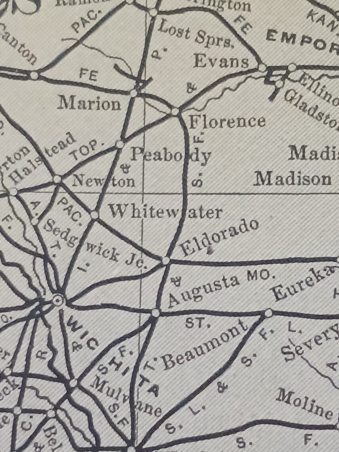 1905 Dated Train Route Map NEBRASKA & KANSAS all Railroad Lines marked 11″x9″
