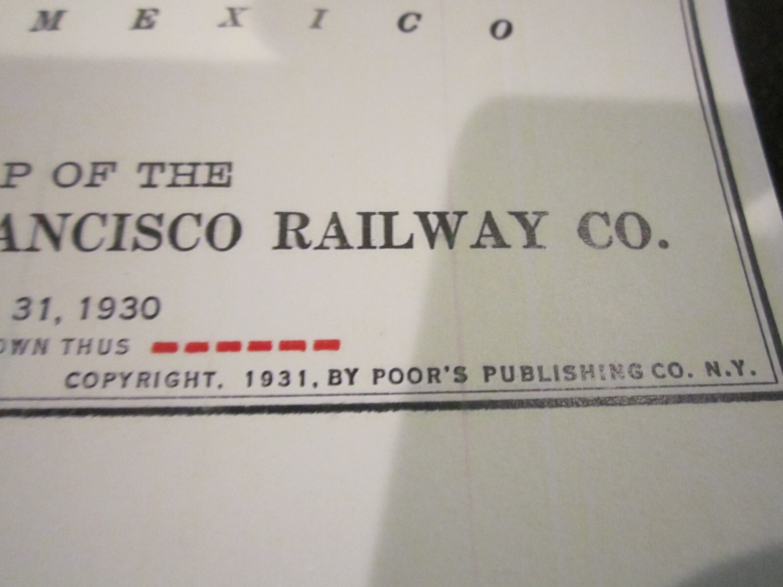 1931 MAP OF THE ST. LOUIS SAN FRANCISCO RAILWAY SYSTEM – 17″ X 11″ – HEAVY PAPER