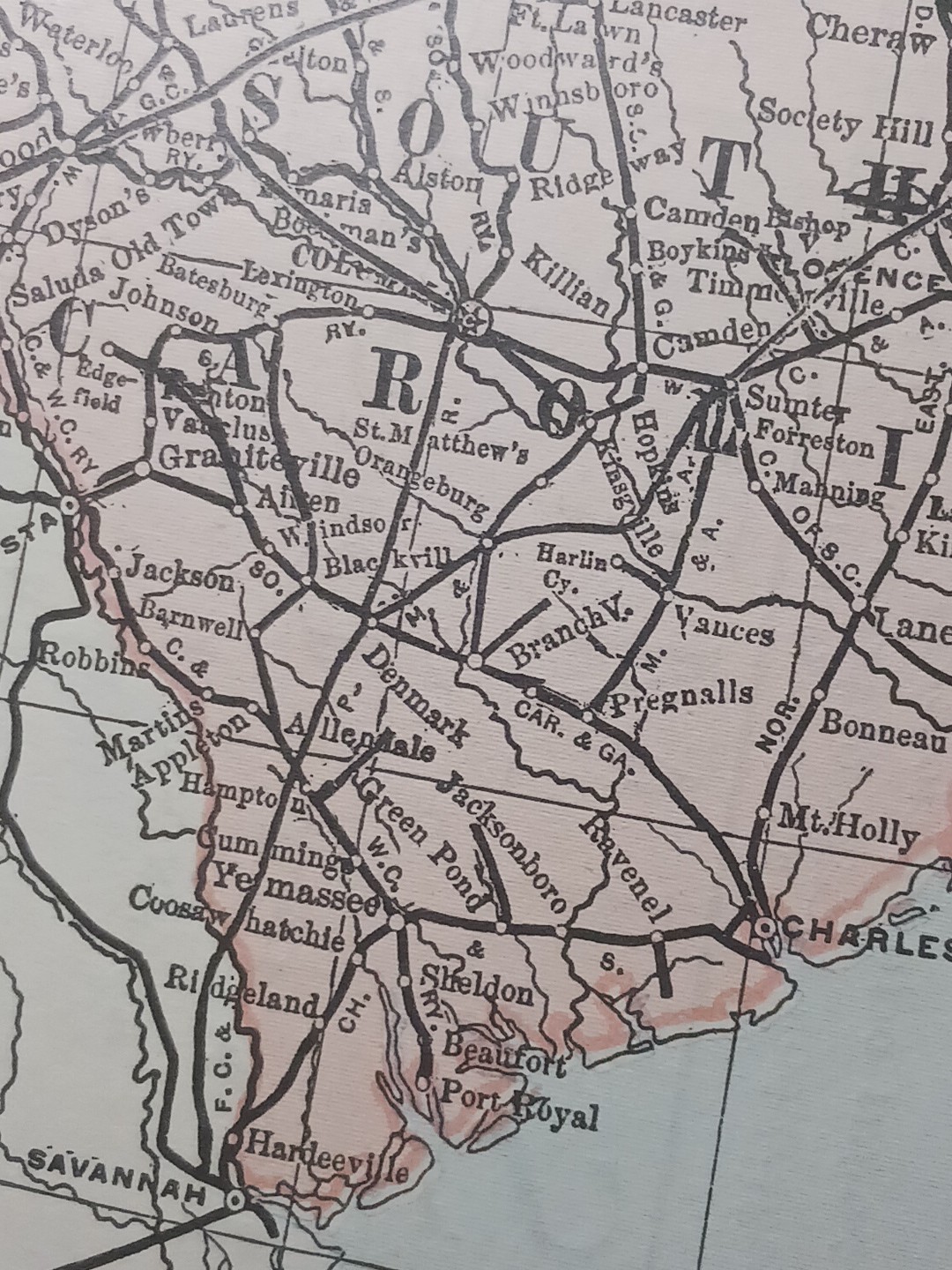 ~1898 Railroad Map Mid Atlantic Virginia Maryland WV SC NC DE Train Routes 11×9″