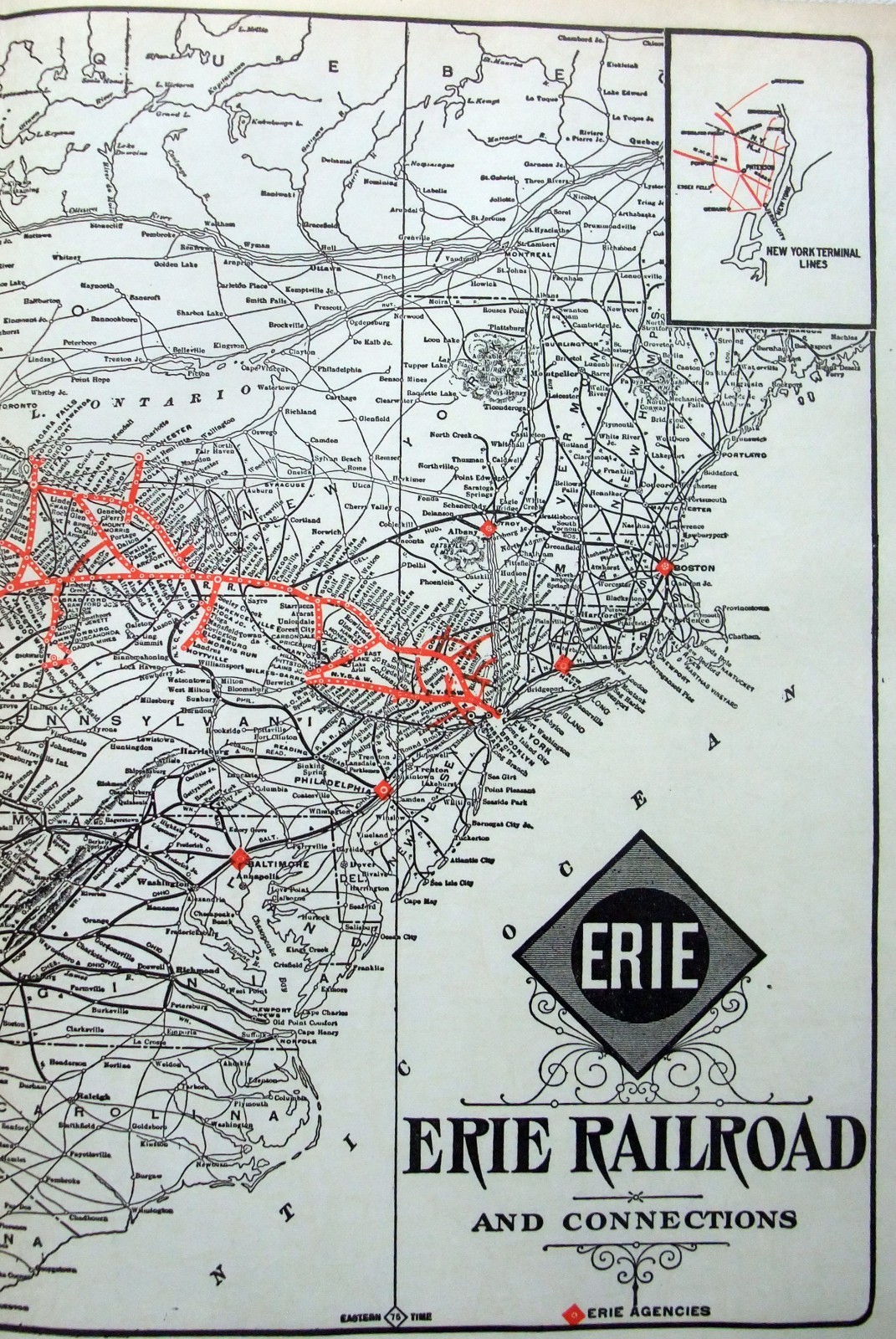 Erie Railroad – Original 1933 System Map. Vintage Railway