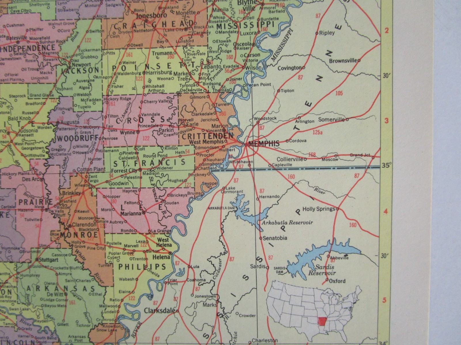CA AR Vintage 1957 CALIFORNIA RAILROAD MAP. ARKANSAS 1950s ASHLEY DREW NRTH’N RR