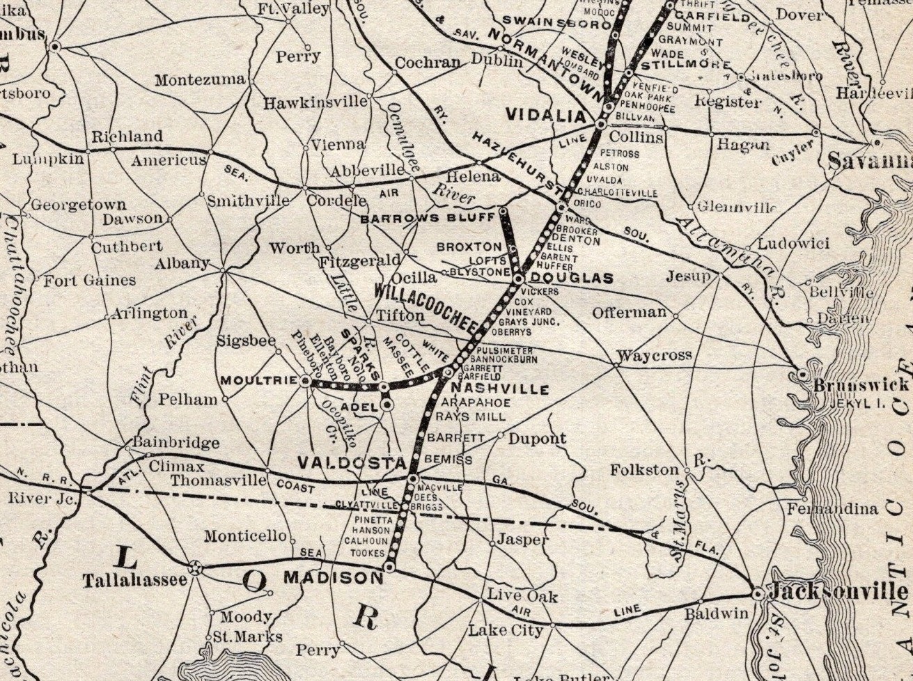 1912 Georgia & Florida Railway Map Augusta Georgia to Madison Florida 2443