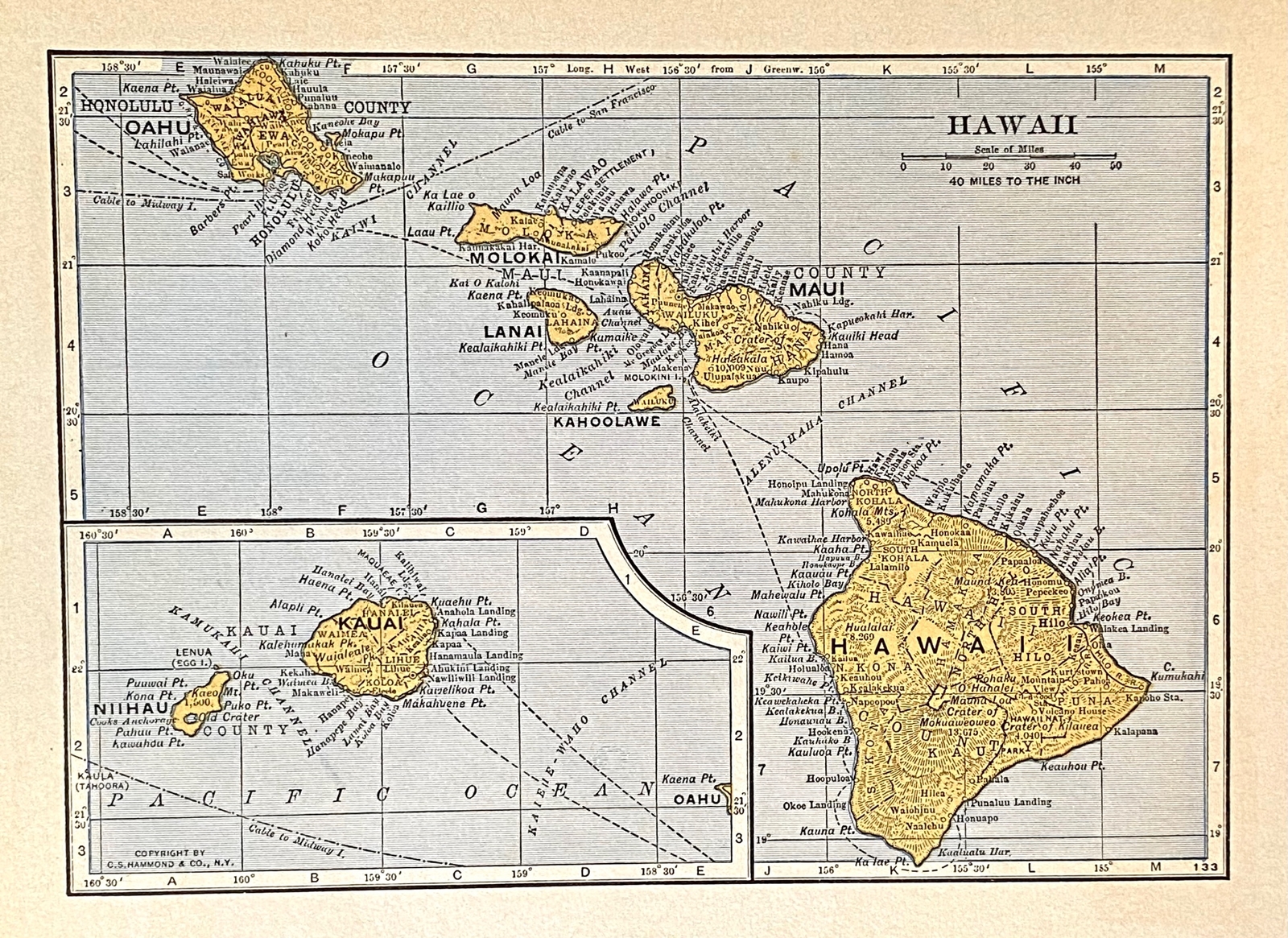 ALASKA, HAWAII & US VIRGIN ISLANDS 1935 County & Railroad Maps. Hammond 9×12″