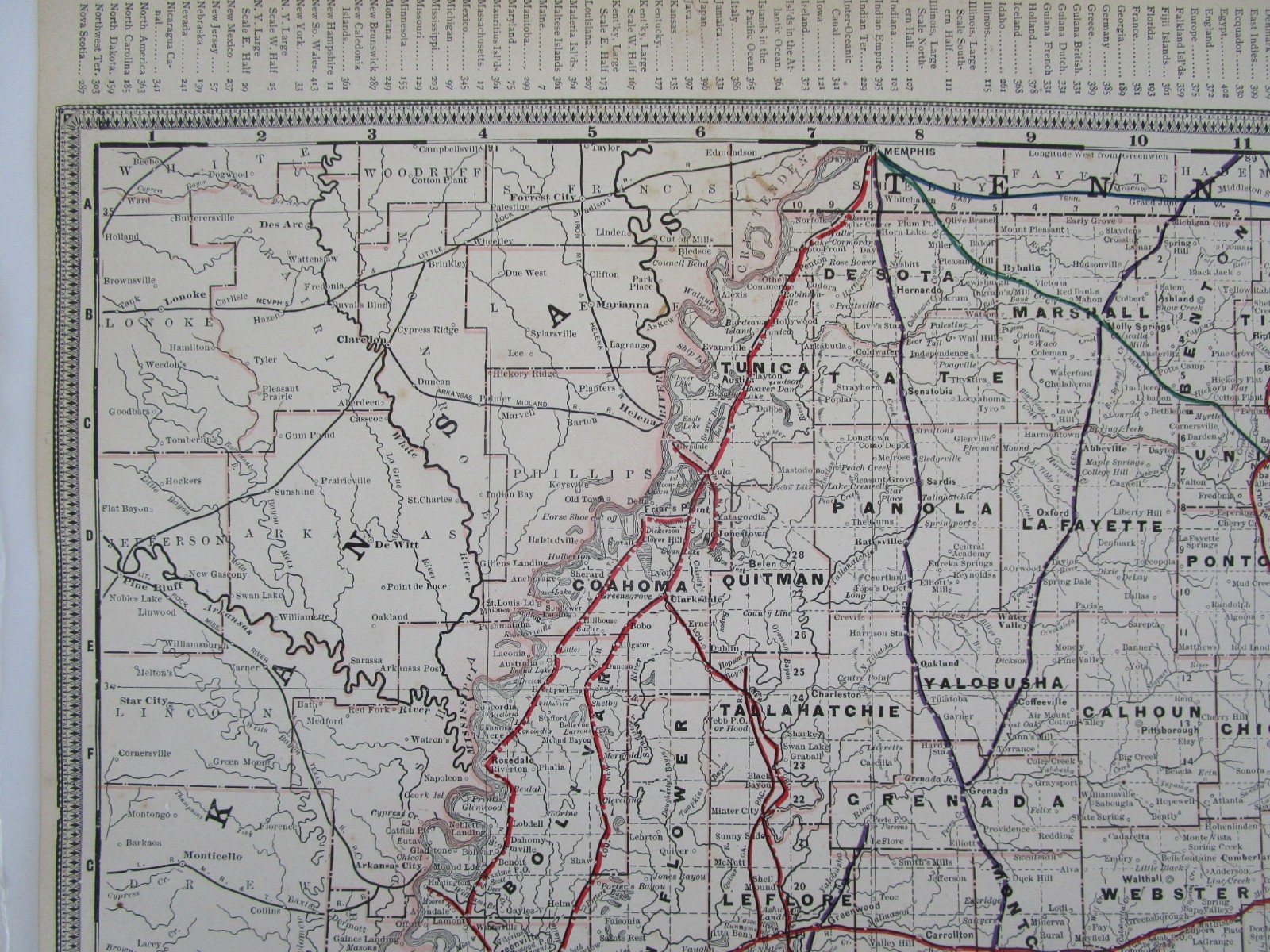 ANTIQUE MS 1891 MISSISSIPPI RAILROAD Map. Cram. NEW ORLEANS NORTHEASTERN RR