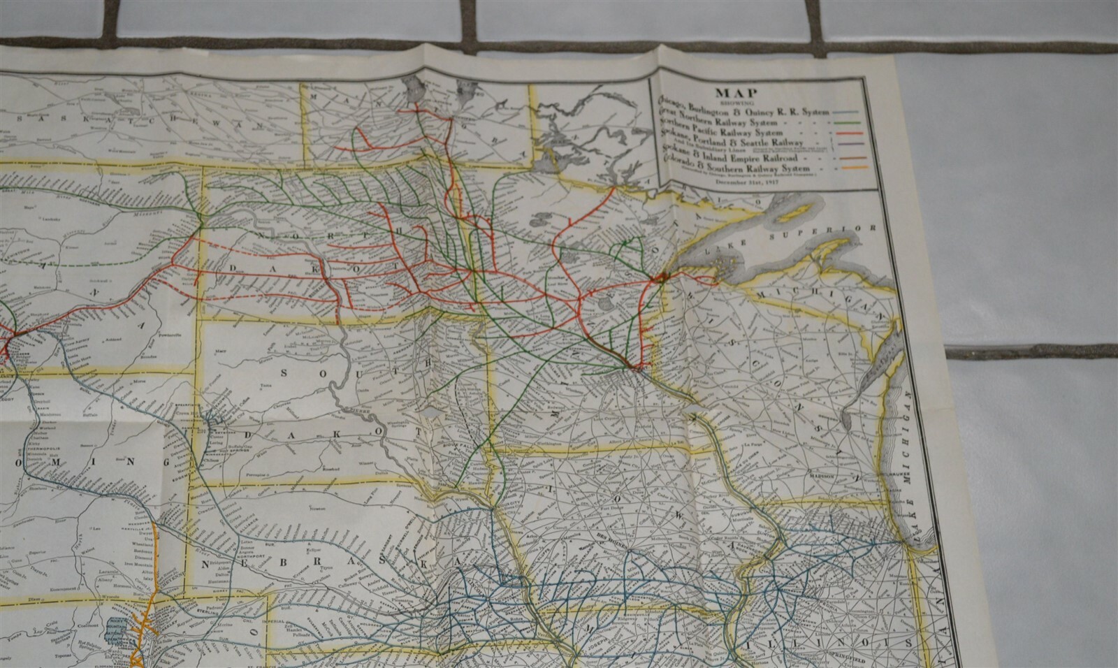 1917 CB&Q Great Northern Northern Pacific Colorado Southern System map 33″ x 20″