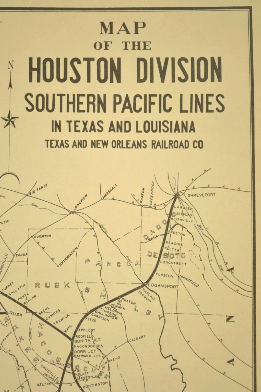 Southern Pacific Railroad Map Houston Division Sunset Route H&TC Railway