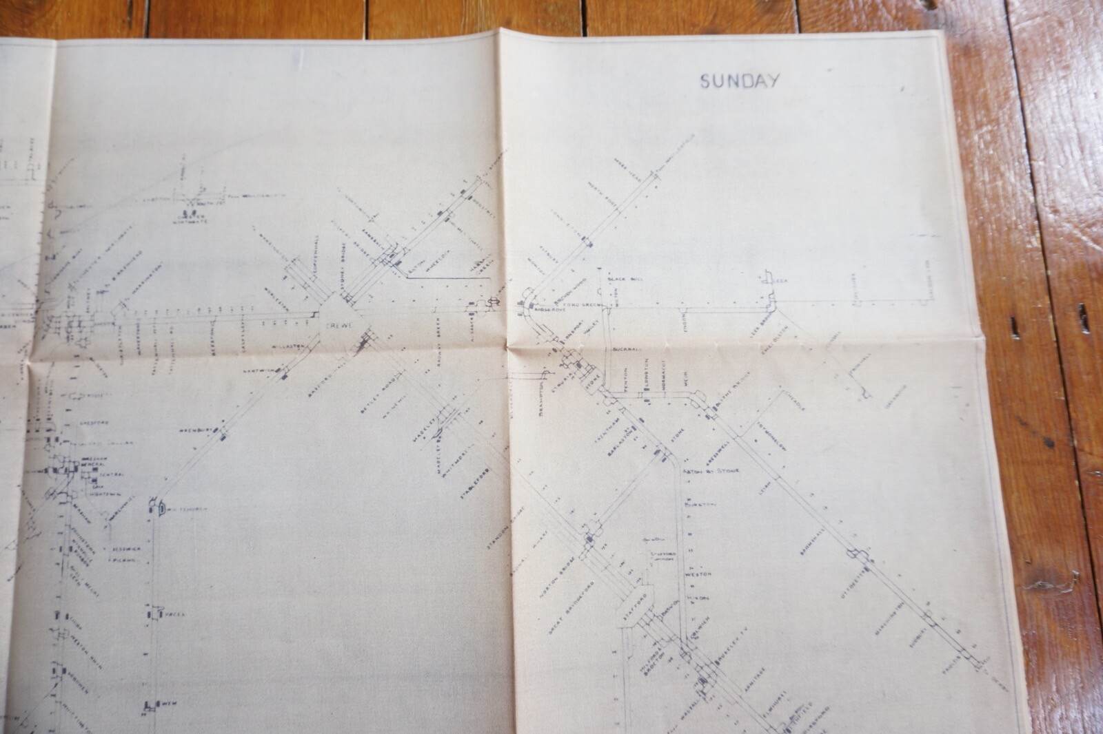 c1960s Crewe Division Linen Track Route Plan Railway Map