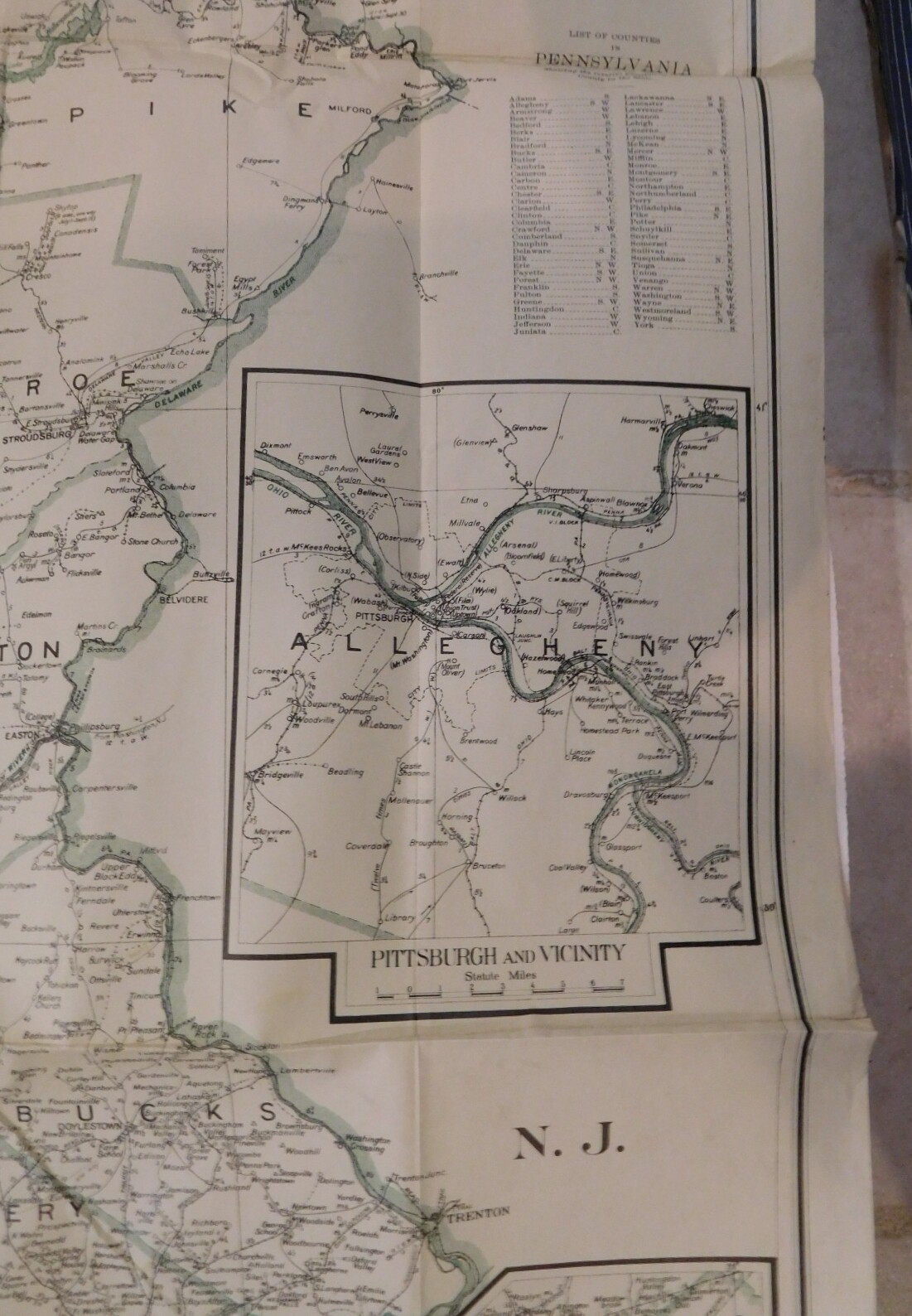 Map Pennsylvania Showing Post Offices 1933 w Railroads, Electic Rr, RR stations