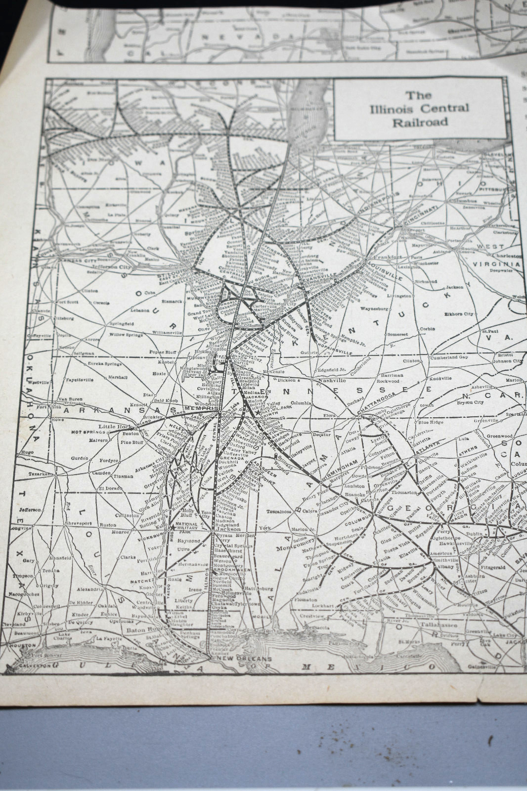 1923 Illinois Central Railroad System map, 8 x 10, 2 sided, Model Train Room Dec