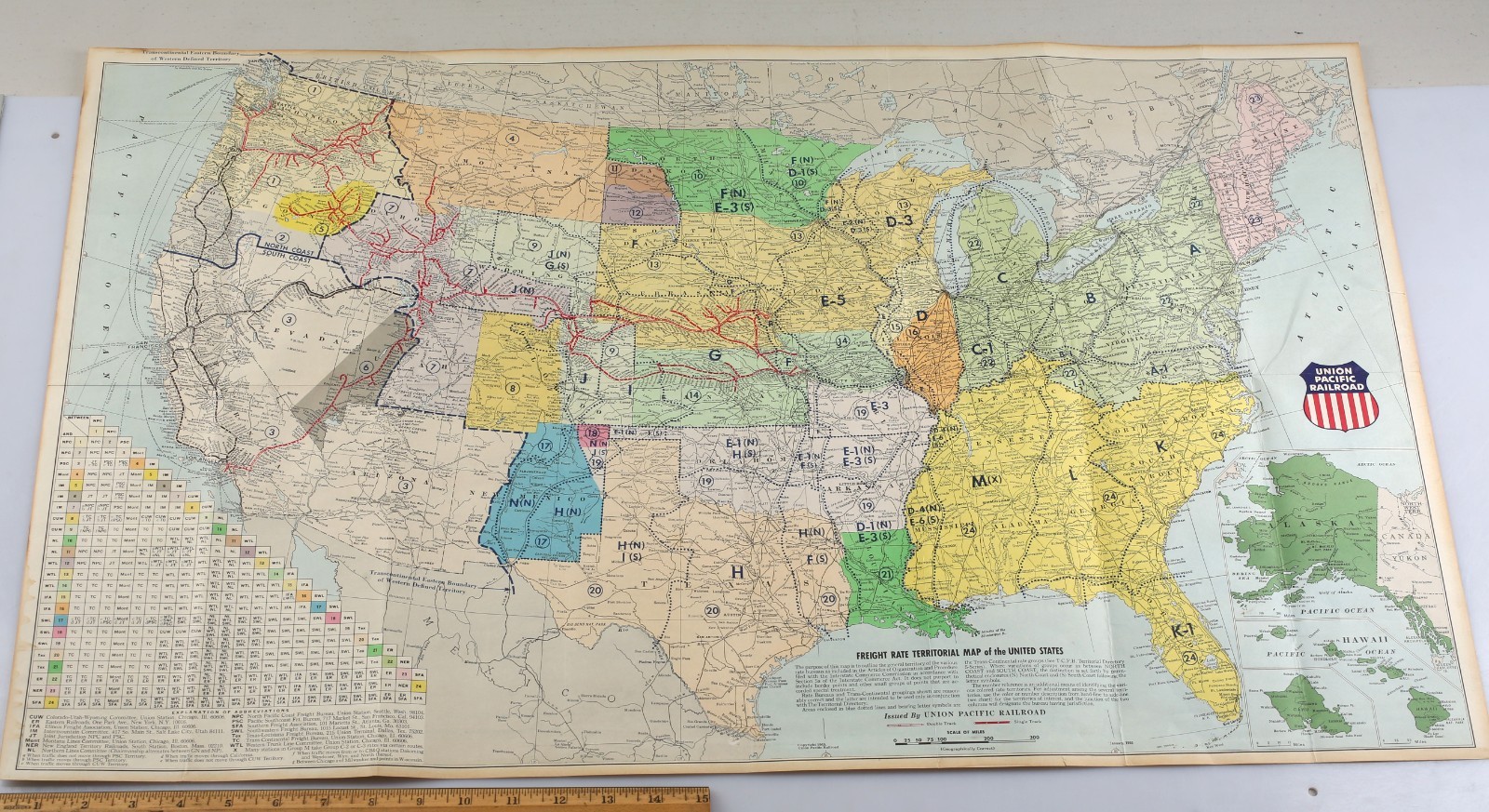 Vintage 1965 Union Pacific Railroad Freight Rate Territorial U.S. Map