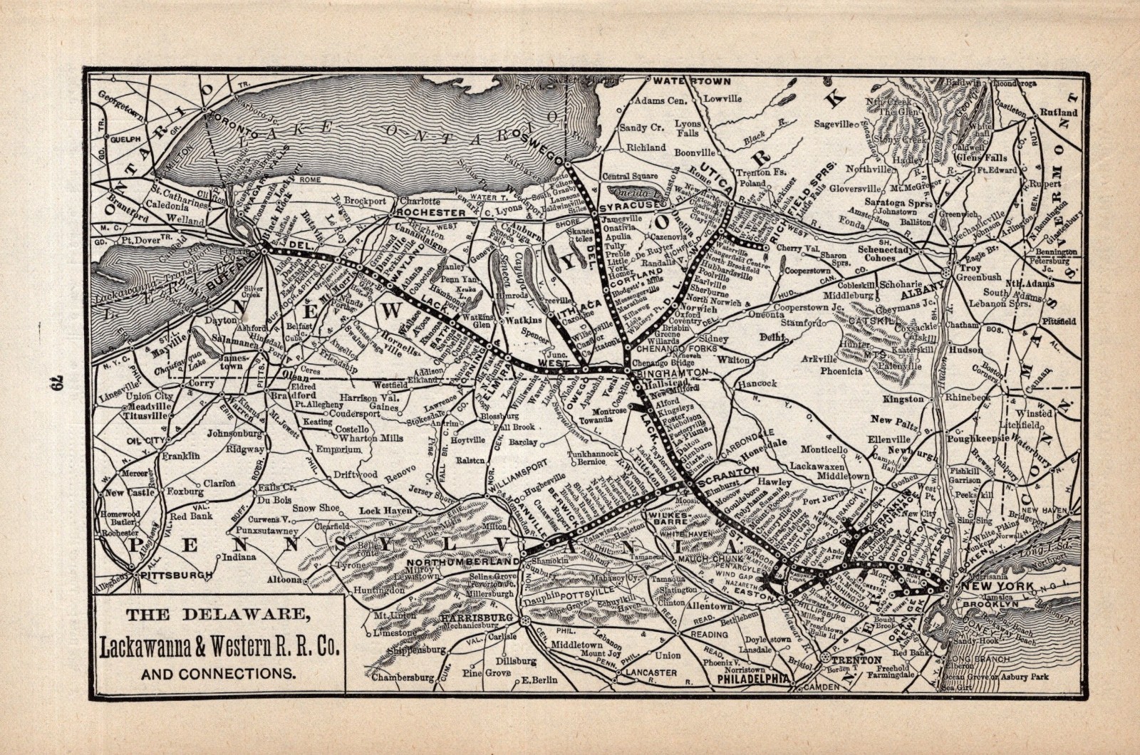 1902 Delaware Lackawanna & Western Railroad Vintage Railway Map 2724