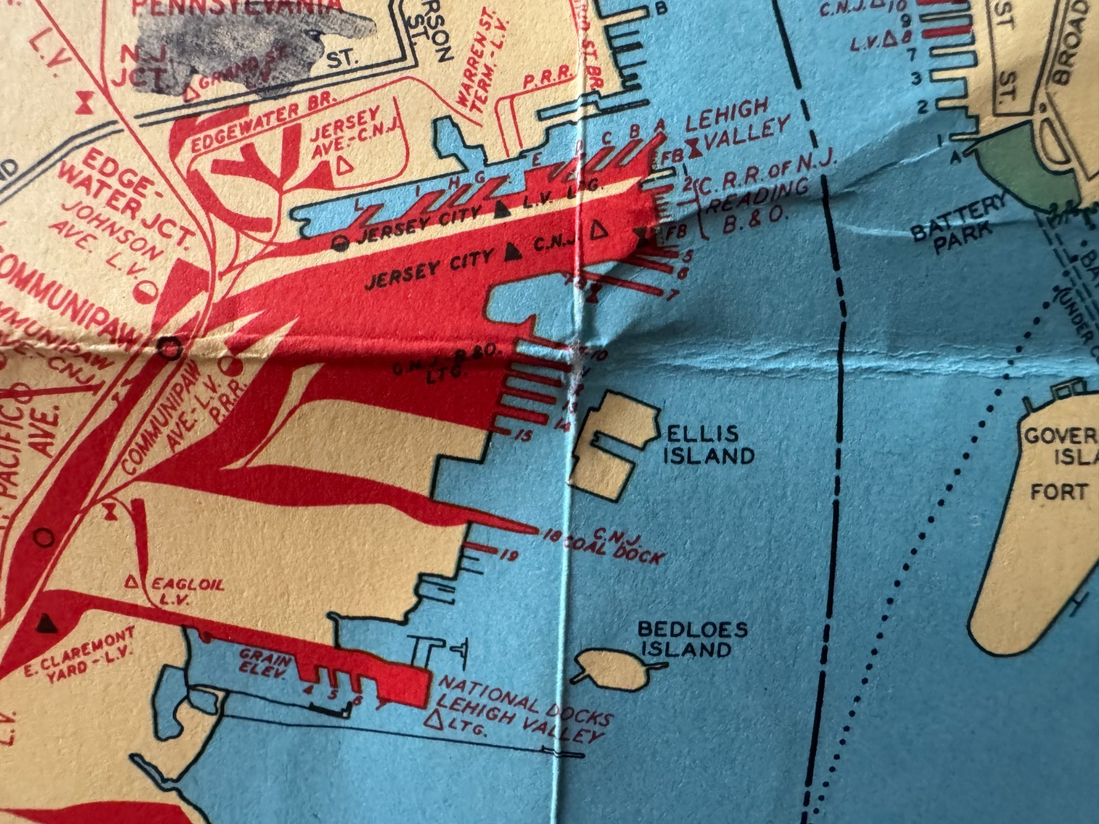 Vintage 1947 New York Central RR Railroad Map Terminal Facilities Port of NY