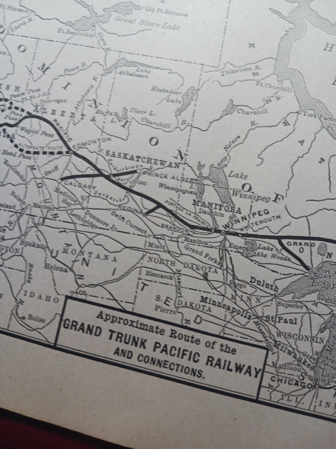 ~1906 Train Route Map GRAND TRUNK PACIFIC RAILWAY Canada Railroad & Connections