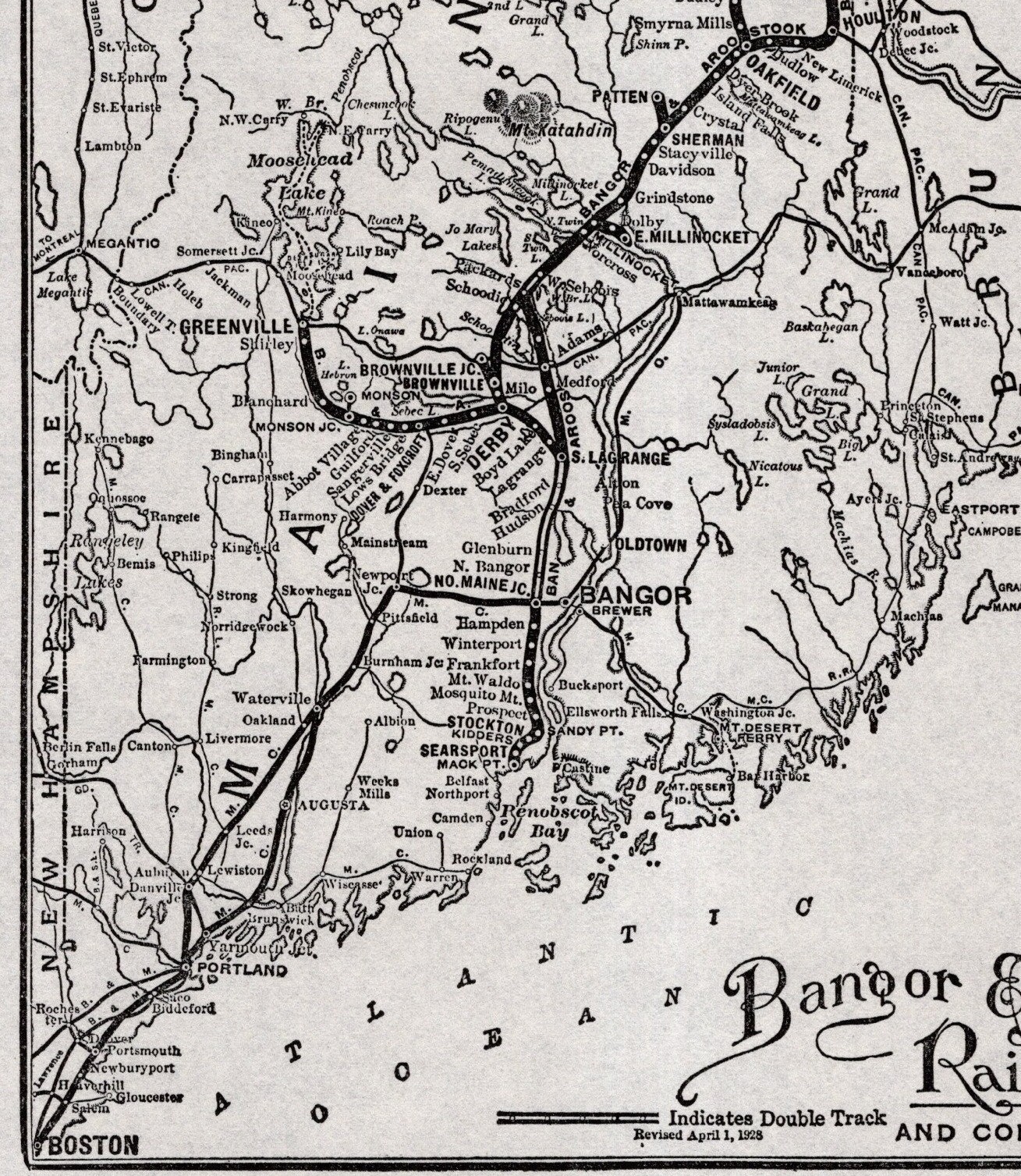 1928 Antique Bangor & Aroostook Railroad Map Maine Railway Map 2807