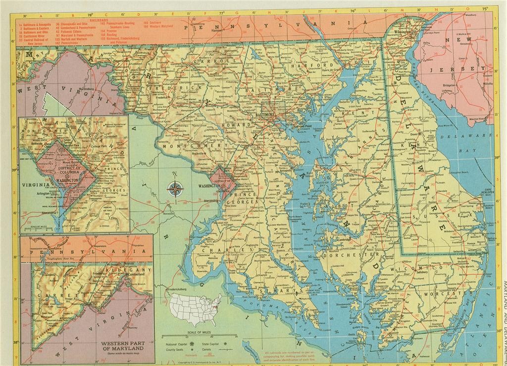 HISTORIC 1952 MARYLAND DELAWARE RR RAILROAD MAP SHOWS & LIST ALL RR’s + RR PRINT