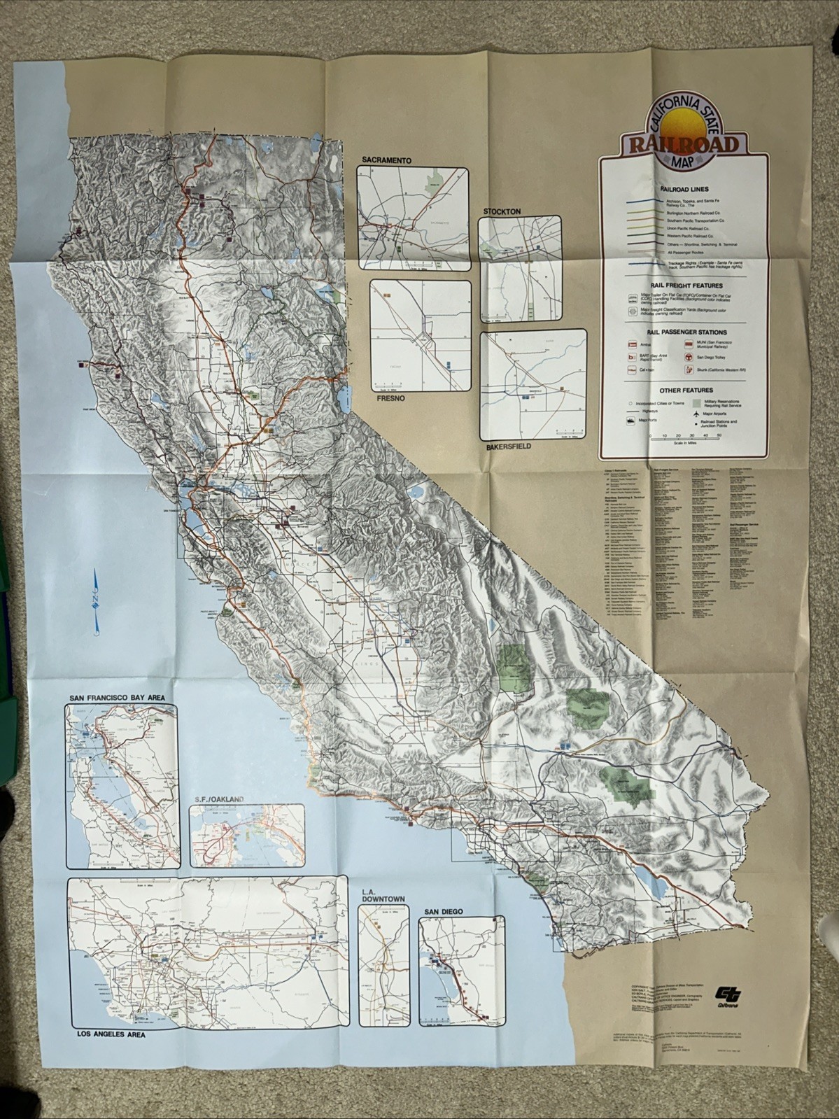 1982 Caltrans California State Railroad Full-color Folded Map 36″x46″