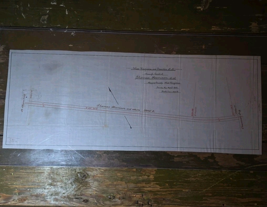 1890 Wayne County, West Virginia and Ironton Rail Road RR Route Plot Plan Map 1
