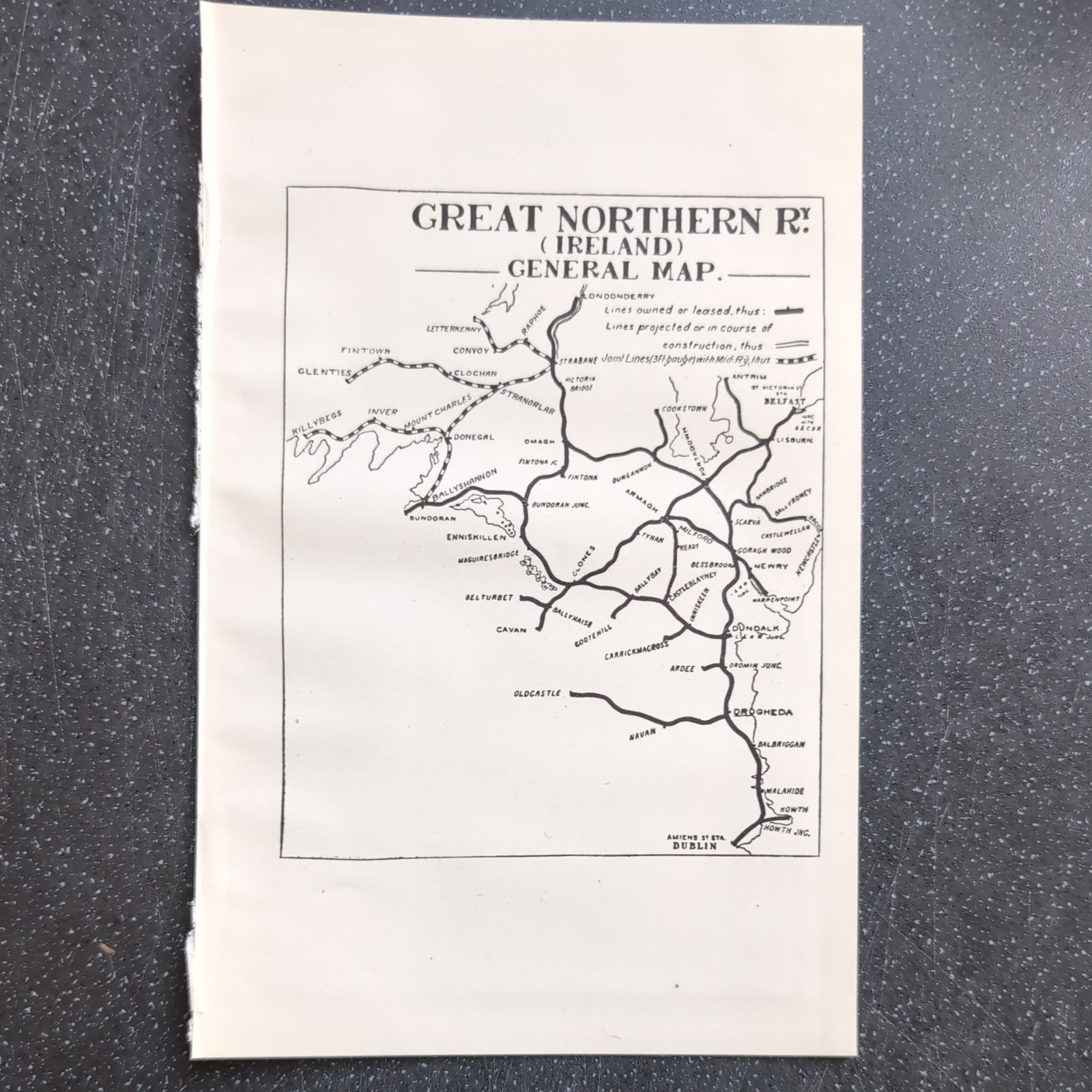 Original 1918 Railway map of Great Northern Ireland Railway General Map