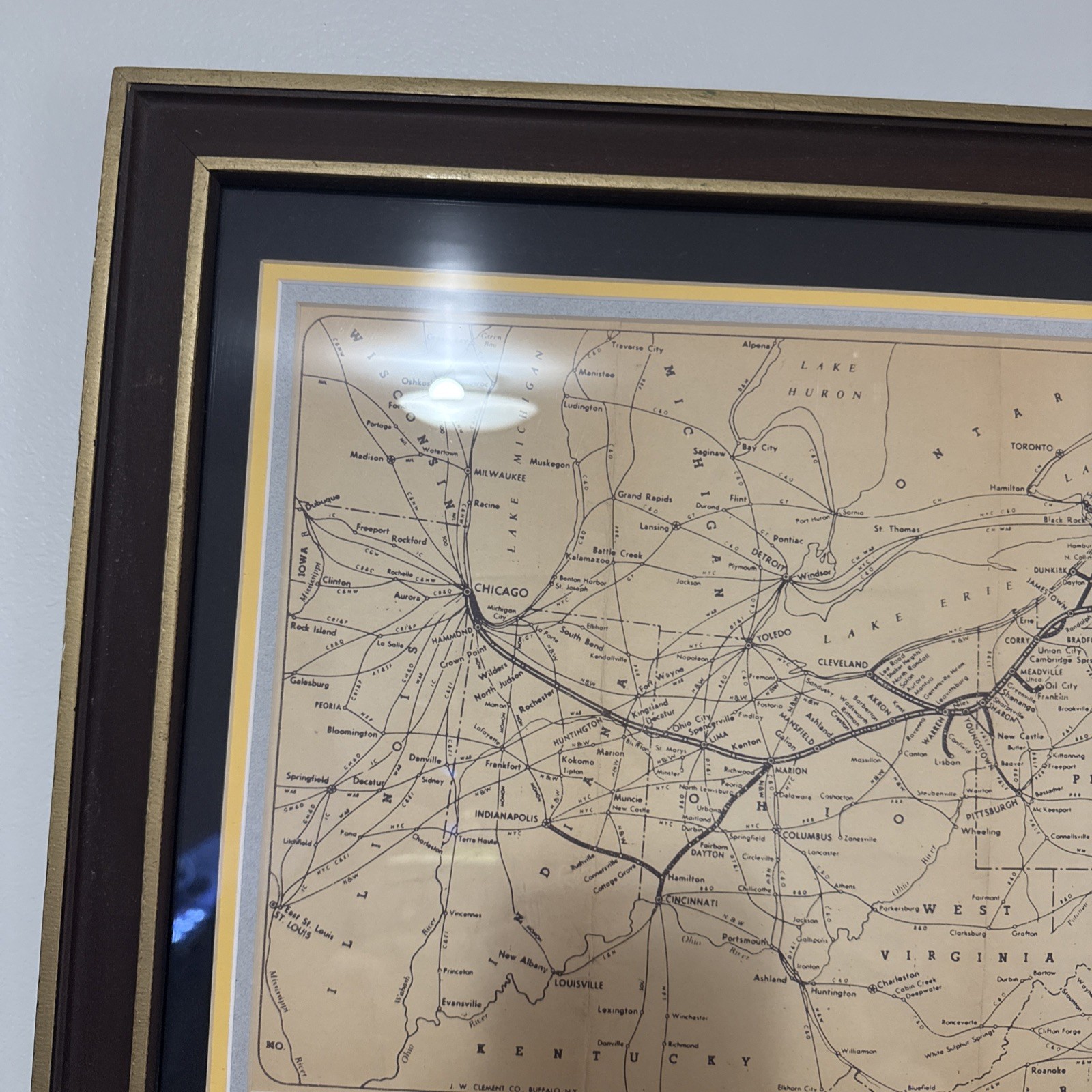 Vintage Pennsylvania Framed 1969 Erie Lackawanna Railway Map 24×16 1960s 1970s