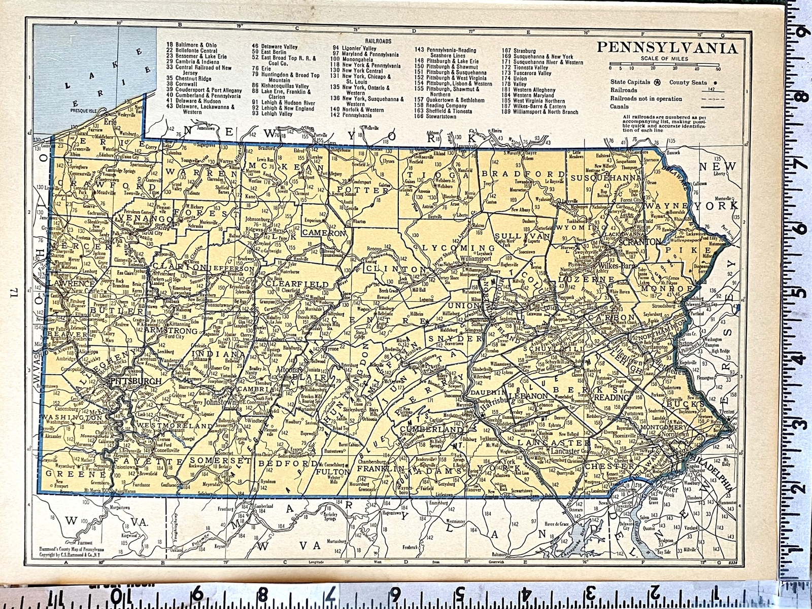 SOUTH CAROLINA & PENNSYLVANIA 1935 County & Railroad Maps. Hammond & Co. 9×12″