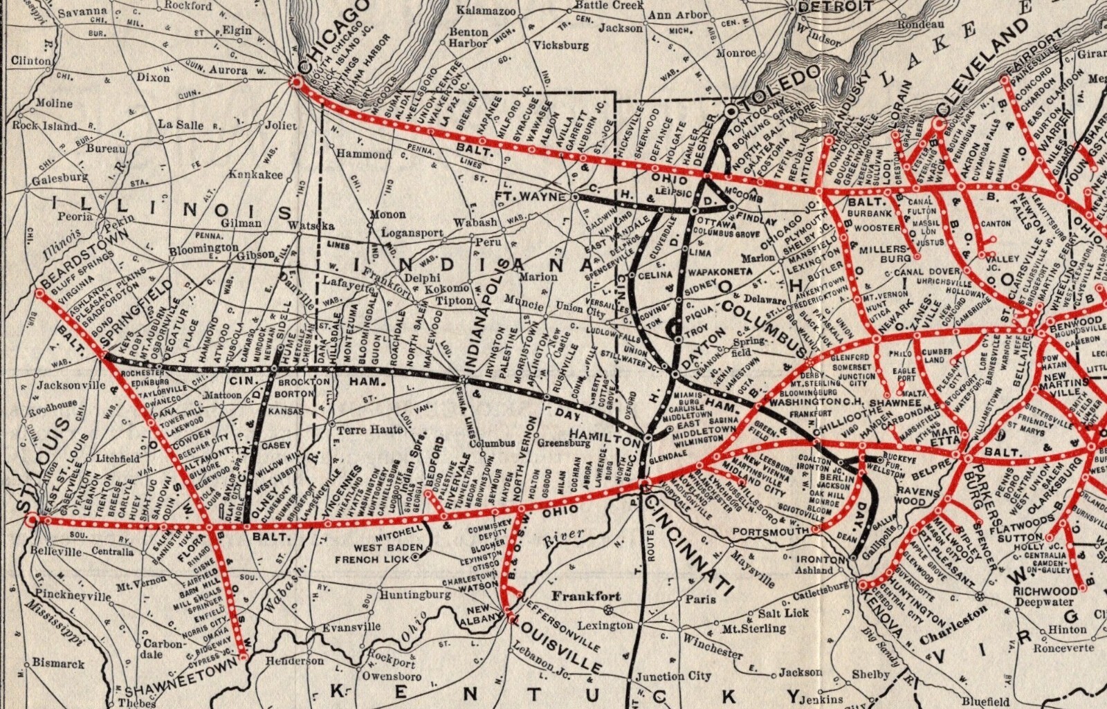 1912 Antique Baltimore & Ohio Railroad Map Vintage Railway Map 2394