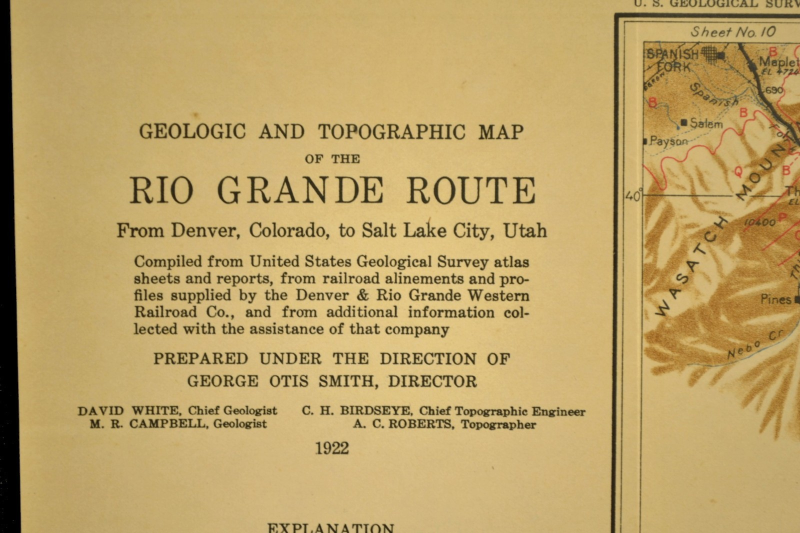 1922 Antique Denver Rio Grande Railroad Map Spanish Fork Utah Price Castlegate