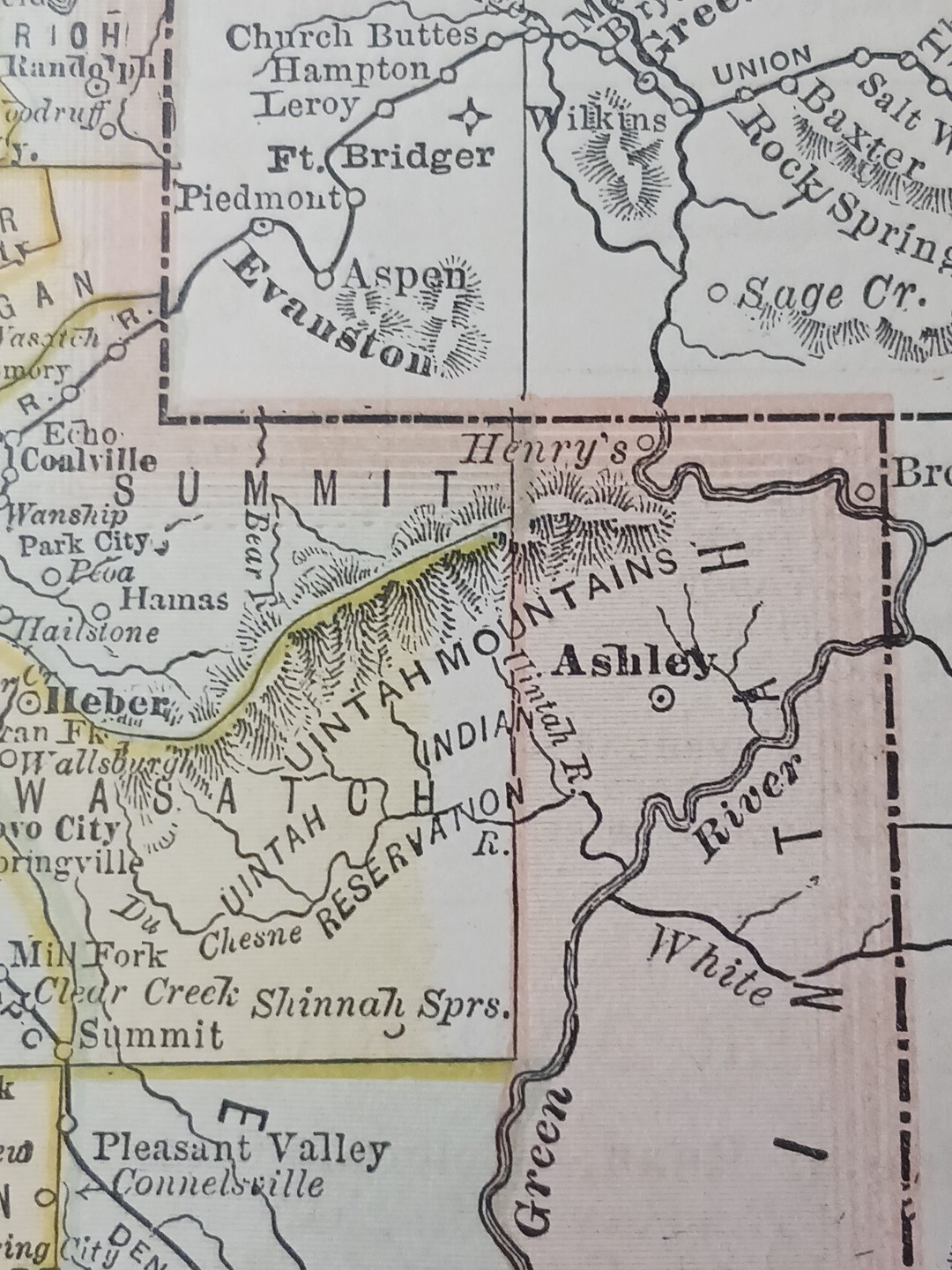 1884 vintage Railroad Map UTAH TERRITORY Train Line Routes Railway Town Stations