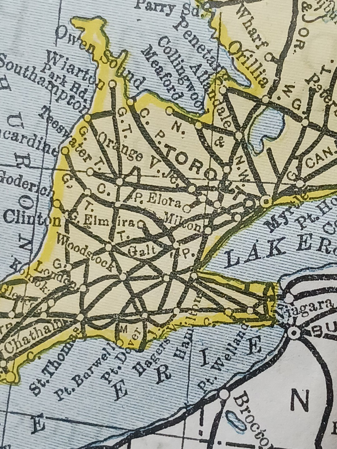 1897 Train Route Map Eastern Canada Ontario Quebec all Railroad Lines 9×11″