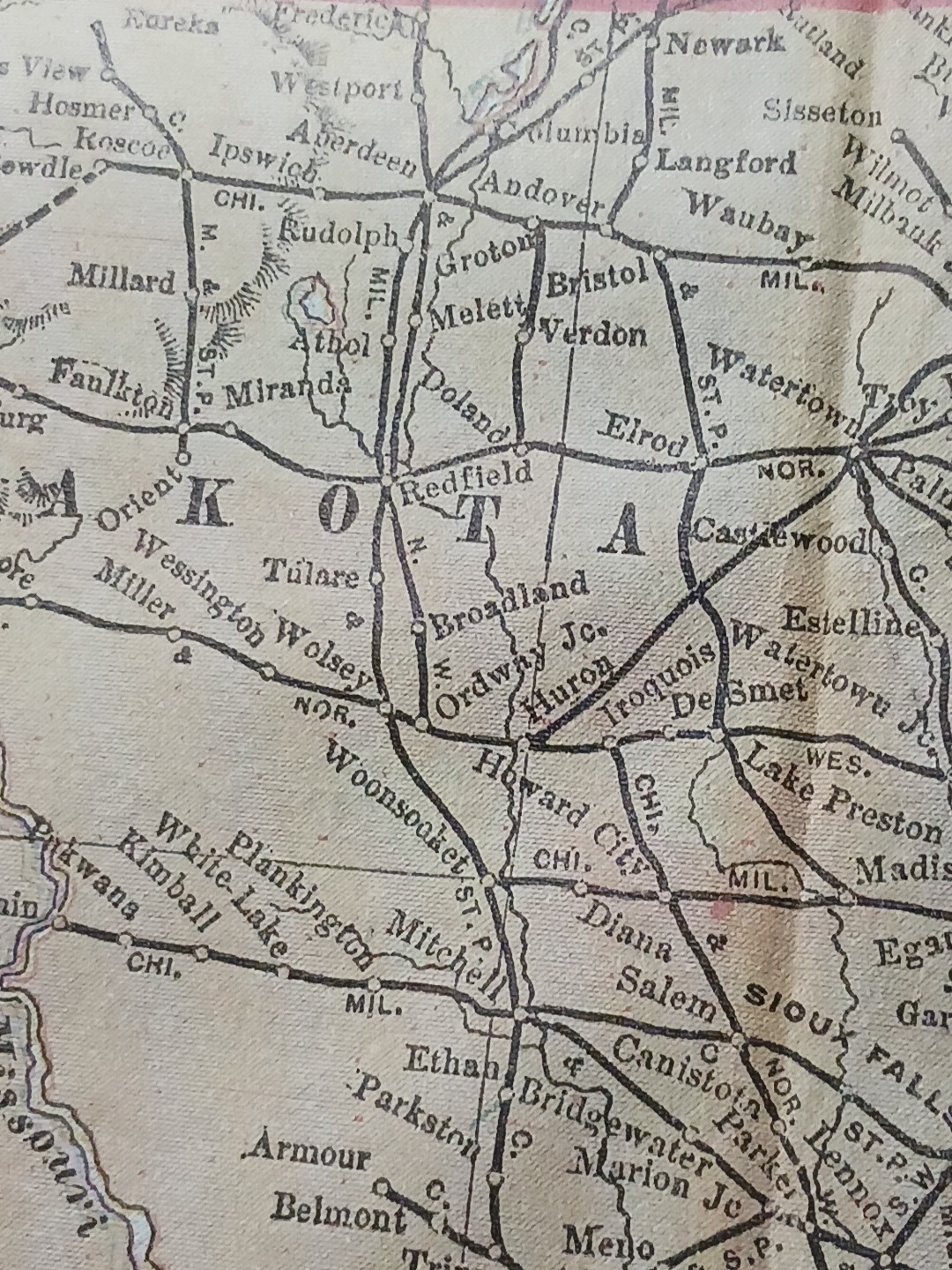 ~1896 Railroad Map Minnesota North South Dakota all Train Routes Stations 9×11″