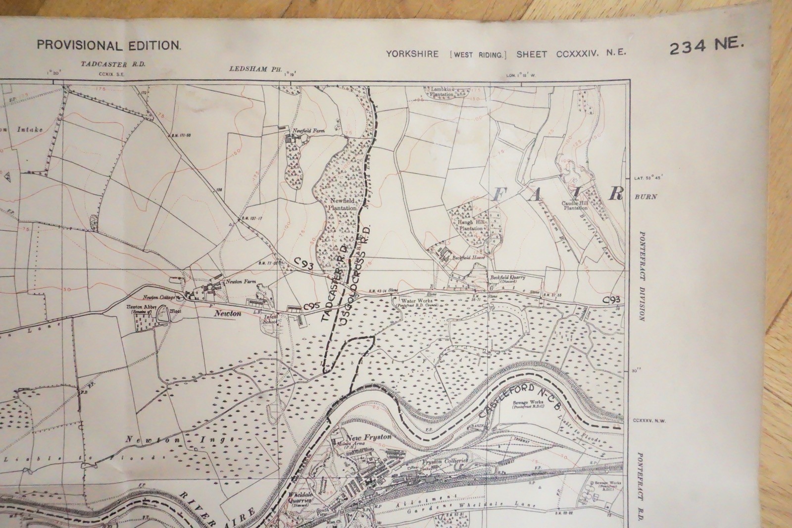 1938 Bywater Ledston Newton Yorkshire LNER Railway OS Linen Map Ref 82**