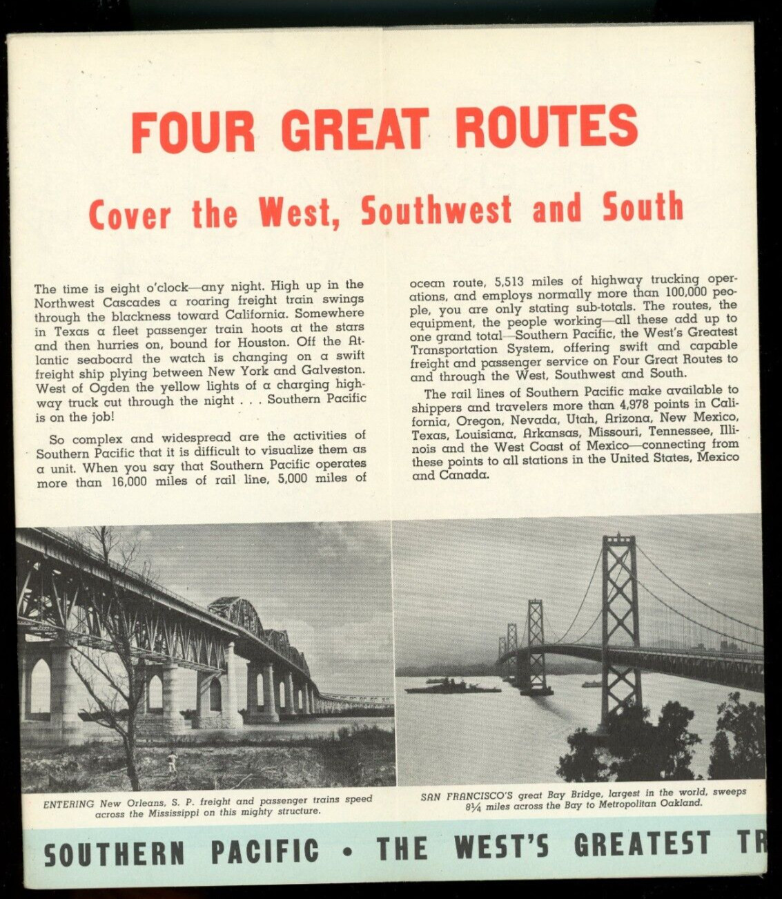 1938 Art Deco Southern Pacific Desk Map 4 Routes Railroad Trains Rand McNally
