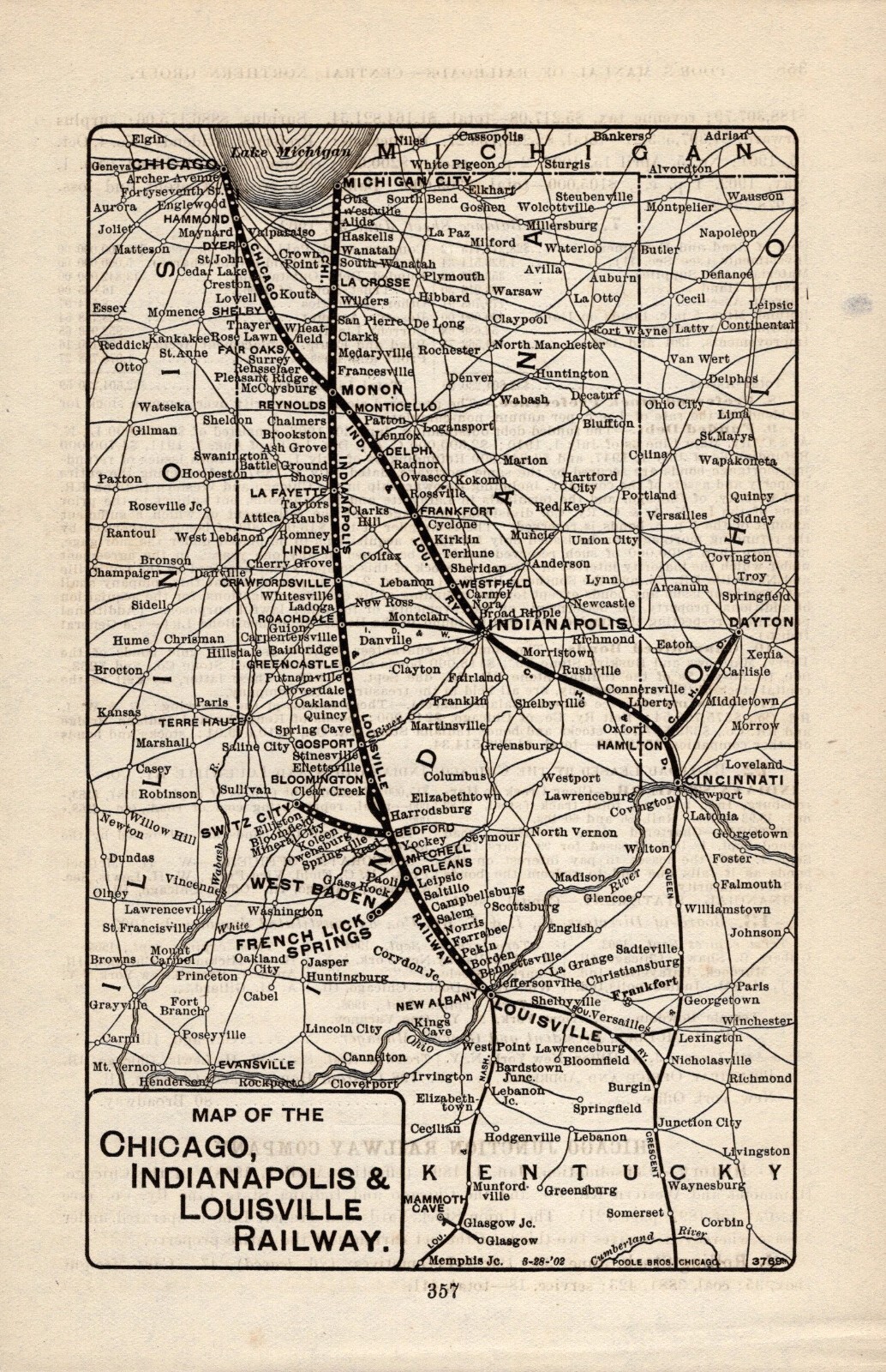 1902 Antique Chicago Indianapolis and Louisville Railway Map Railroad Map 1881