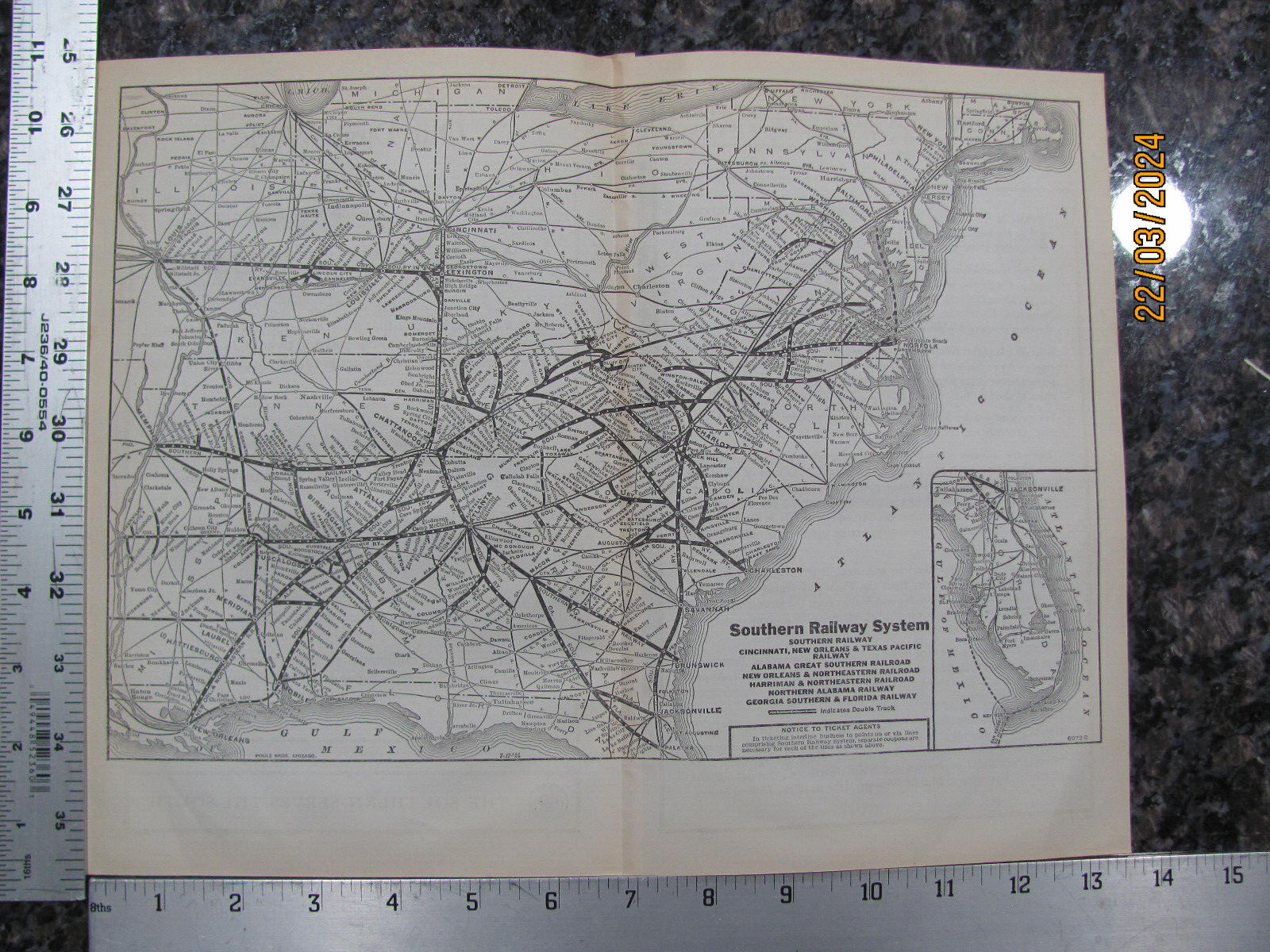 ORIGINAL 1924 SOUTHERN RAILROAD SYSTEM MAP SOU RR STATIONS HISTORY DATA
