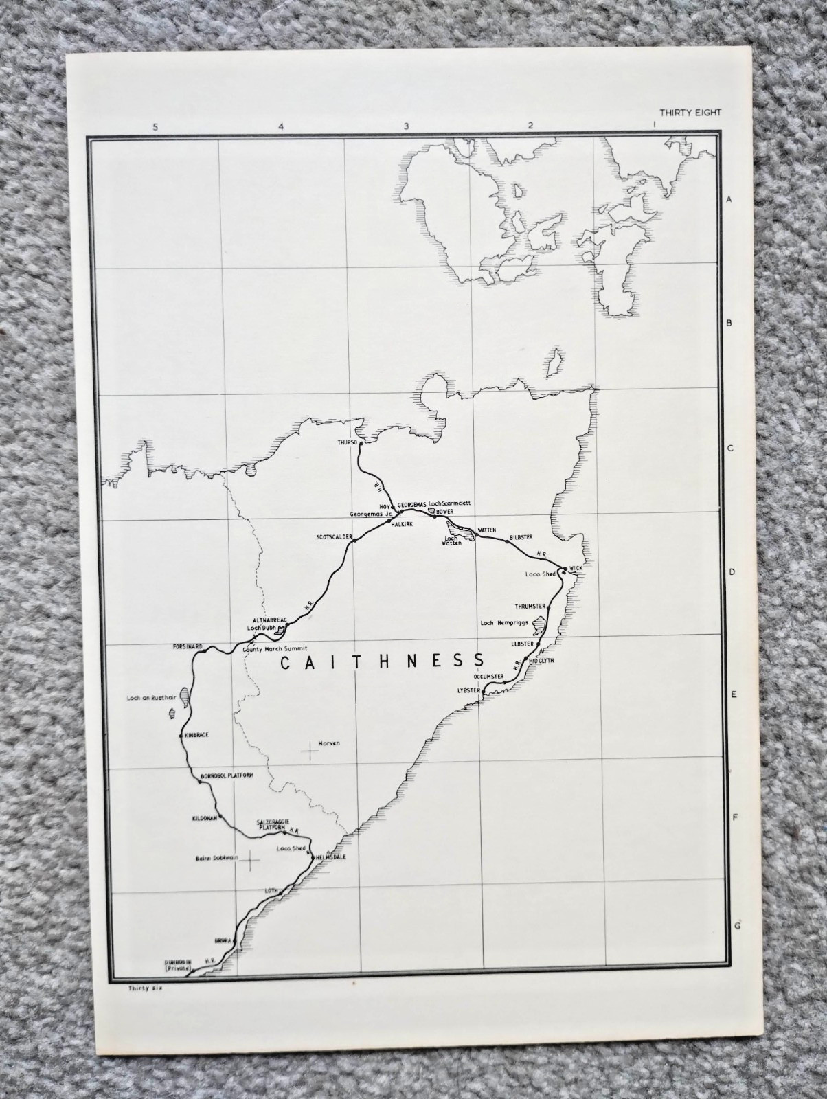 Vintage 1976 map showing Pre Grouping Rail Lines of Caithness, Scotland