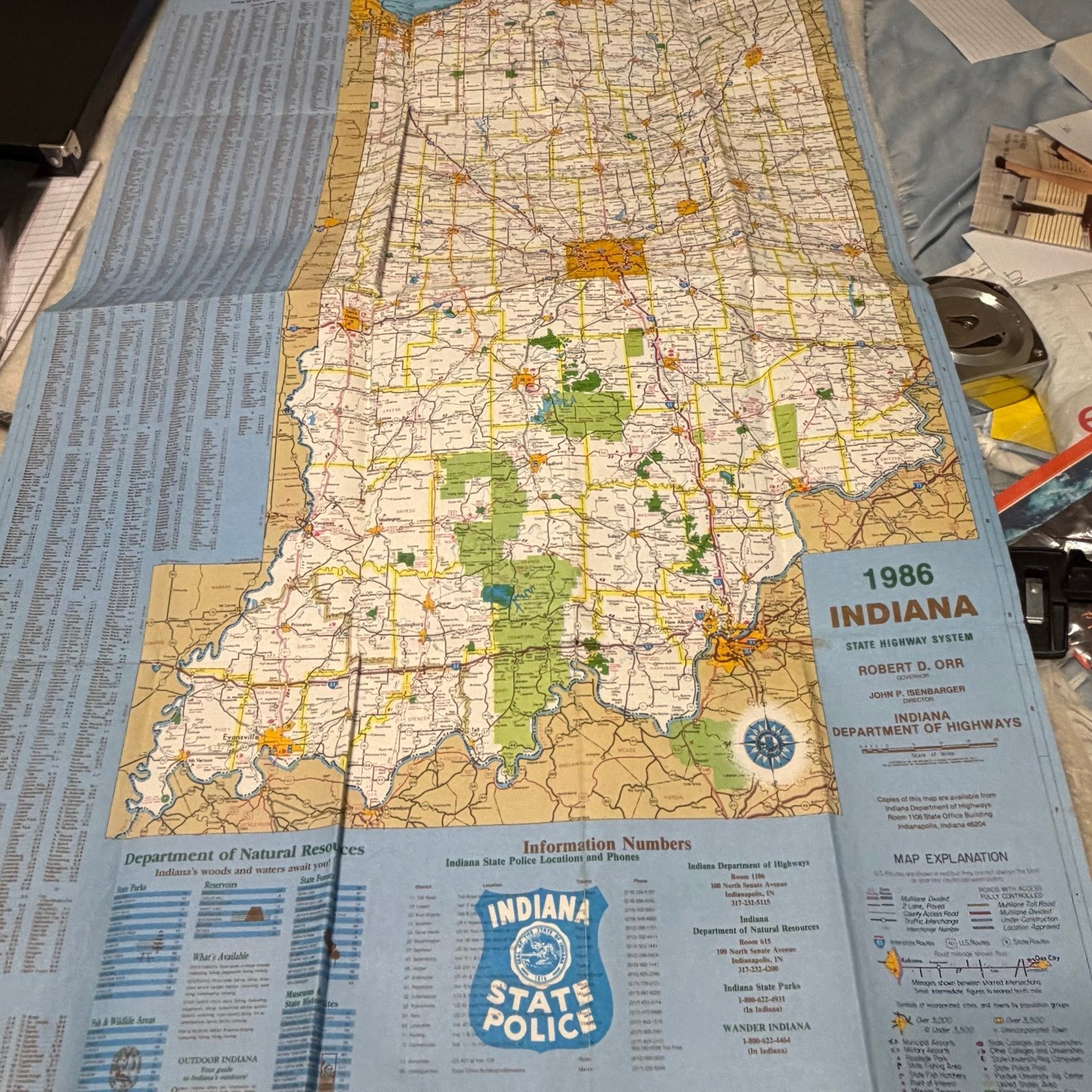 Indiana 1986 Vintage Highway Road Map IX